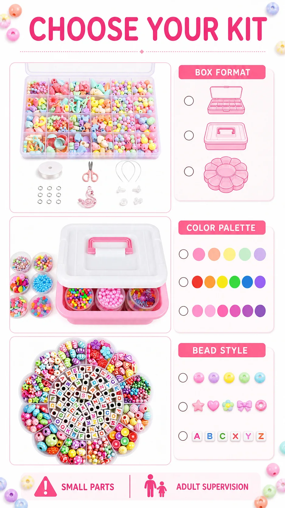 DIY Acrylic Bead Jewelry Making Kit for Kids - Pastel & Vivid Shapes with Storage Box product detail 8