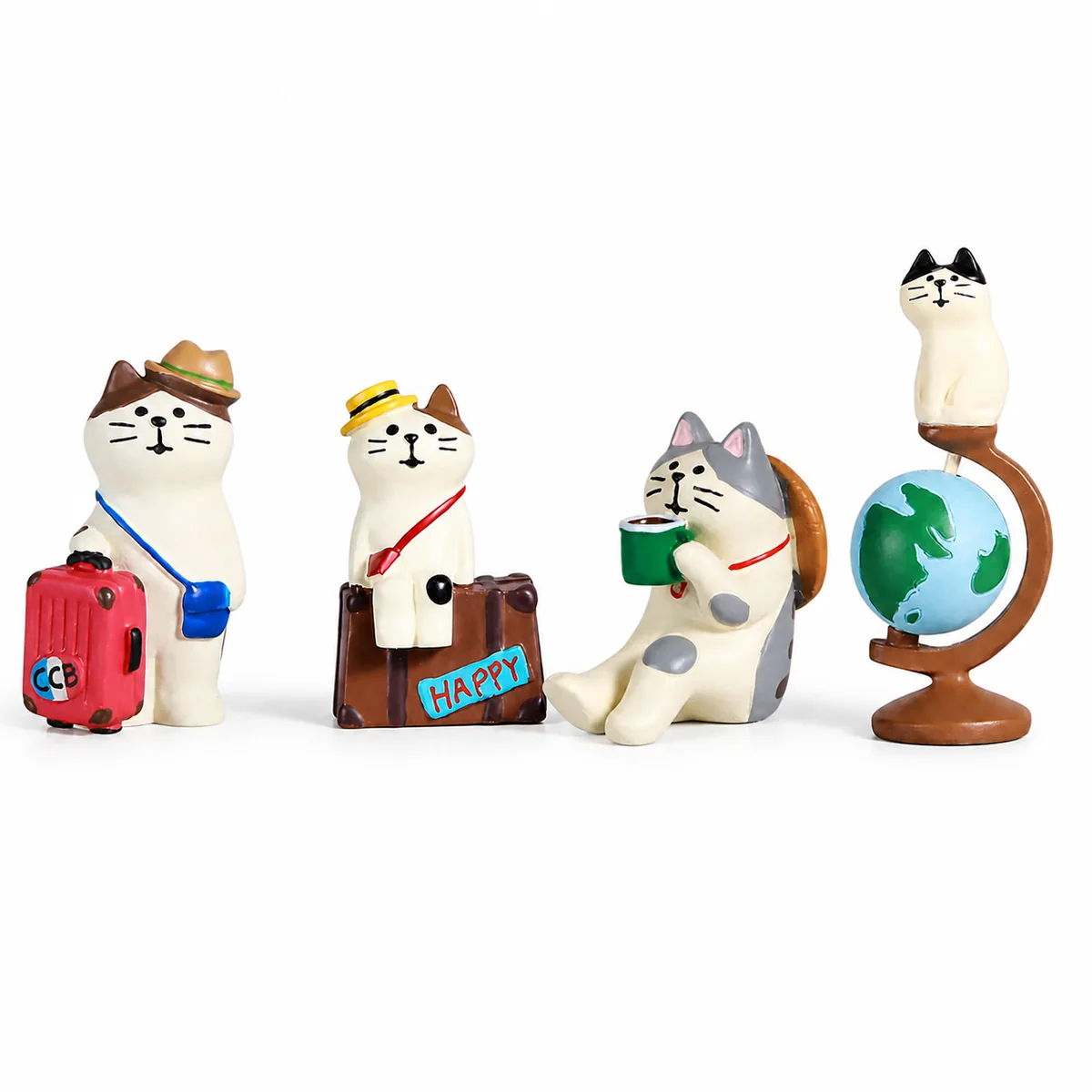 Japanese Zakka Style Resin Cat Traveler Figurines Cute Desktop Ornament Home Decor Gift