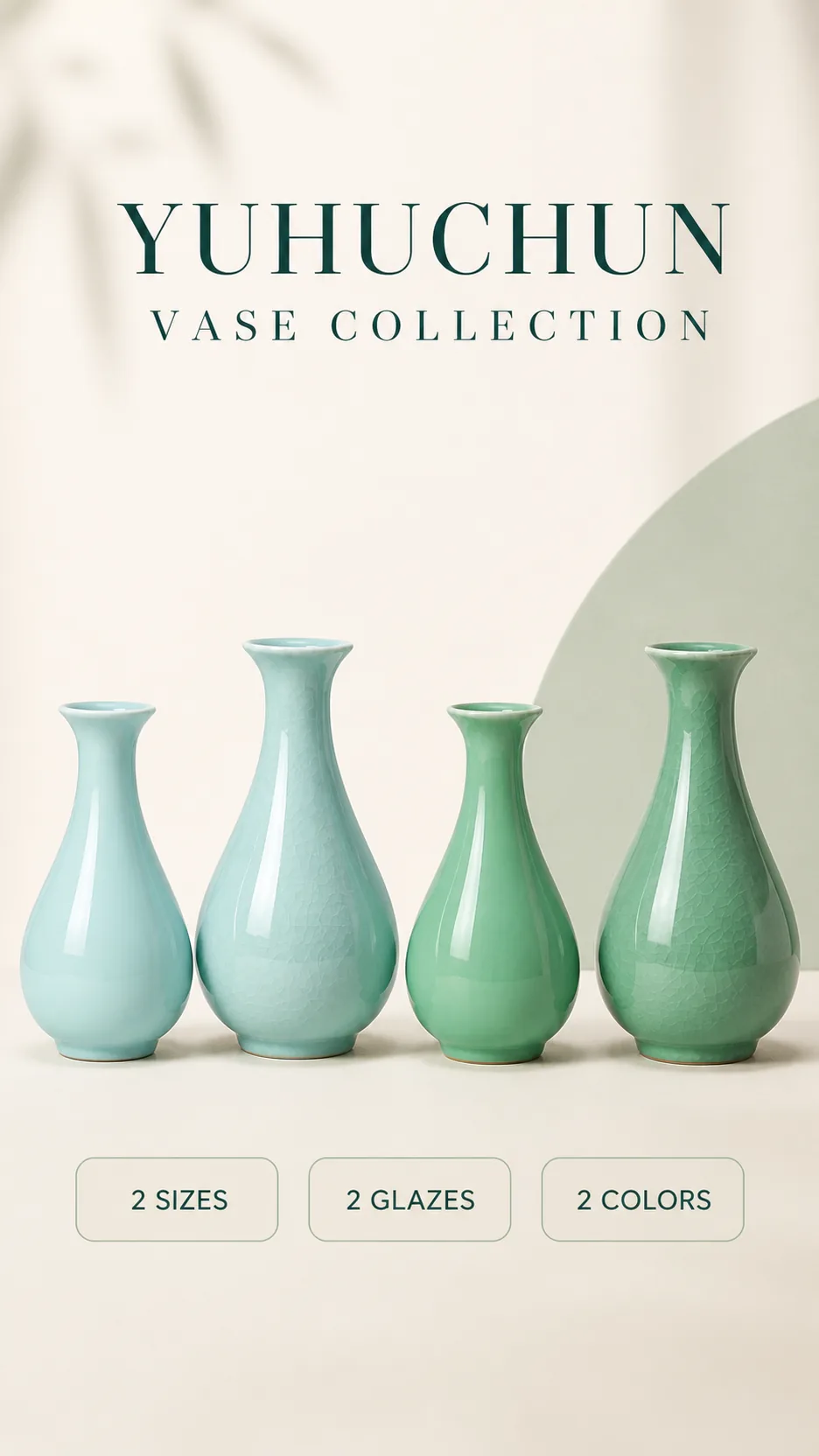 Chinese Celadon Yuhuchun Ceramic Vase Classic Crackled Glaze Home Decor product detail 1