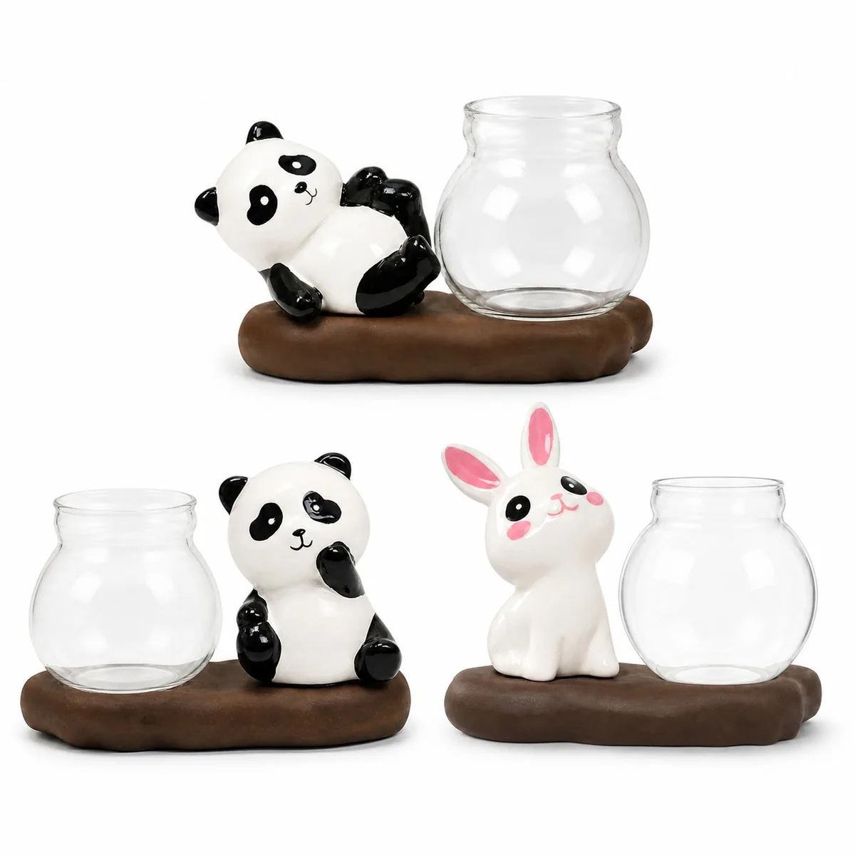 Handmade Panda and Bunny Desk Figurines