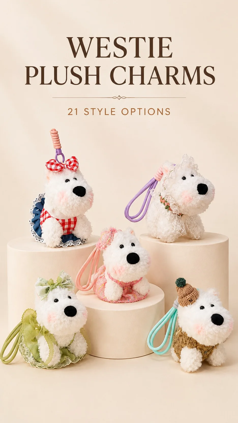 Cute Westie Dog Plush Keychain Backpack Charm Soft Stuffed Animal Pendant Wholesale product detail 1