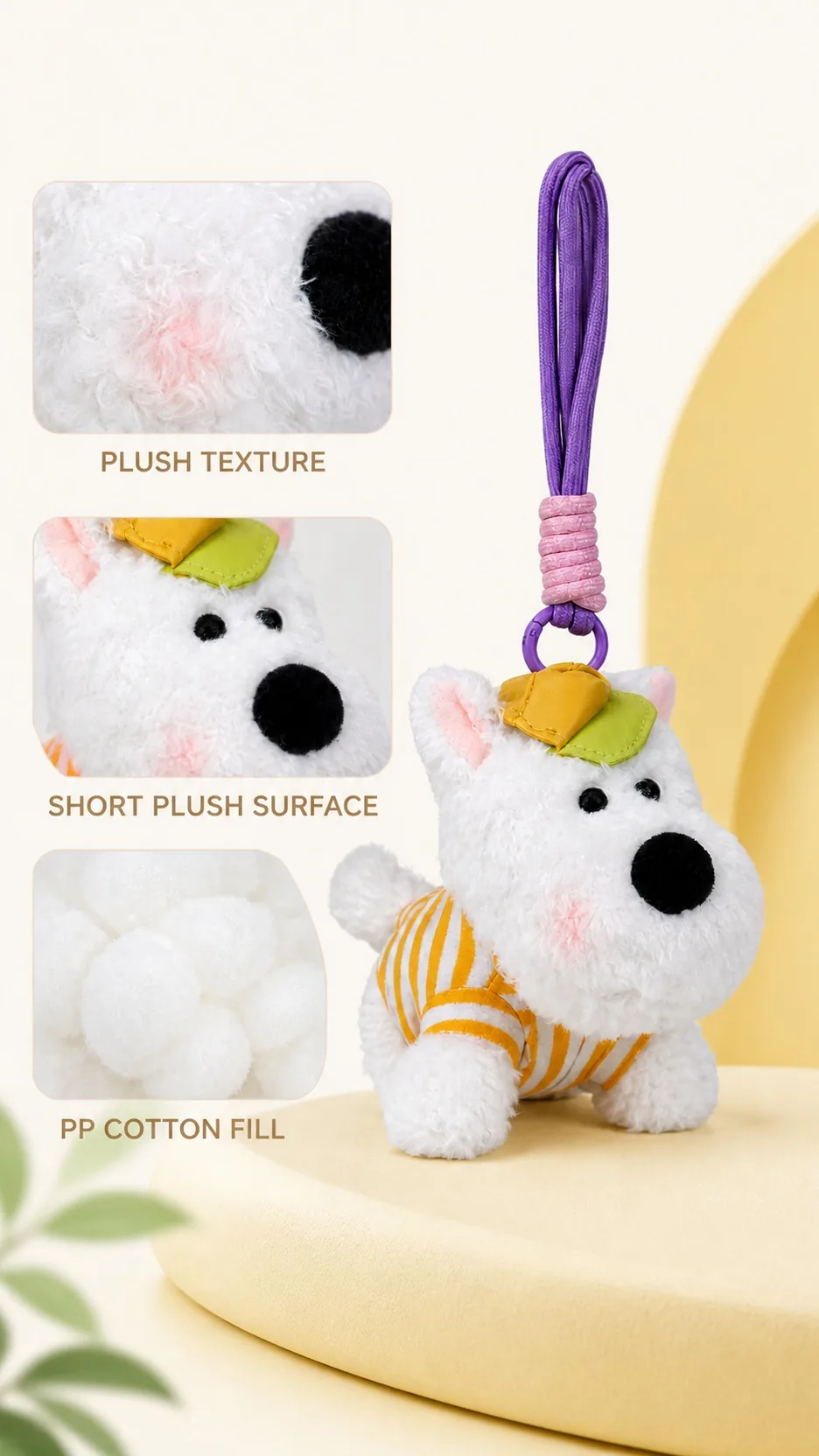 Cute Westie Dog Plush Keychain Backpack Charm Soft Stuffed Animal Pendant Wholesale product detail 2