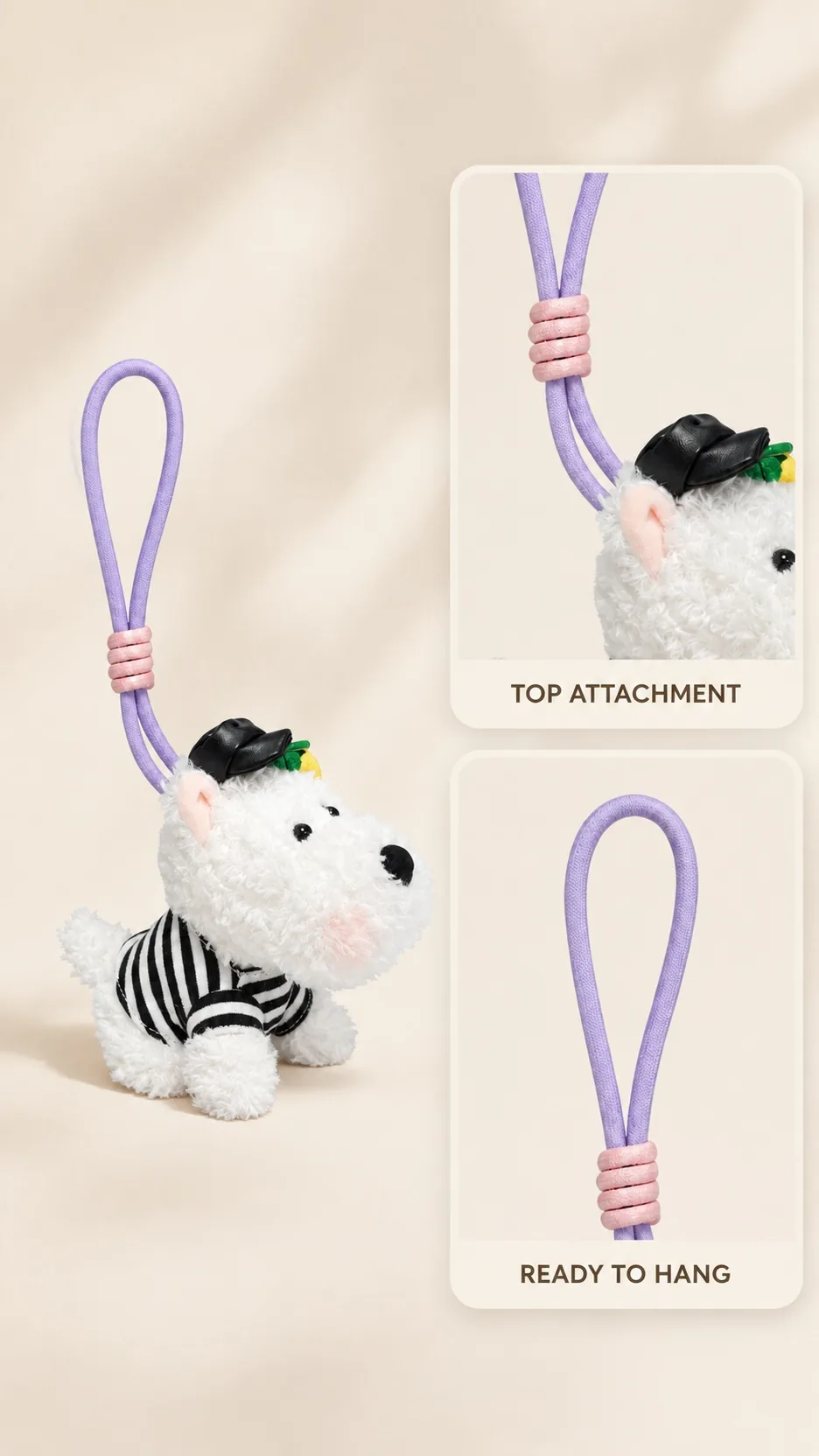Cute Westie Dog Plush Keychain Backpack Charm Soft Stuffed Animal Pendant Wholesale product detail 3