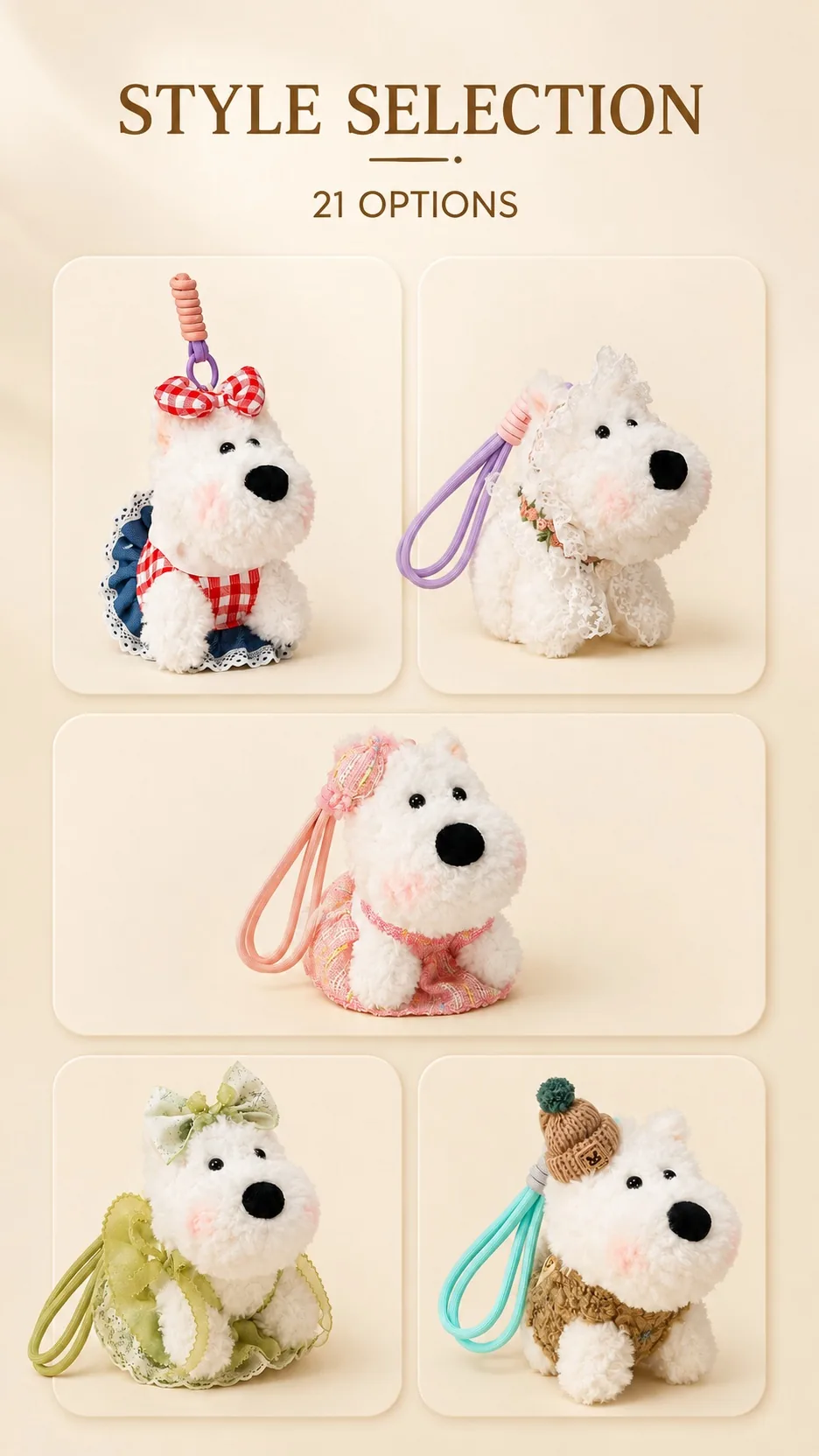 Cute Westie Dog Plush Keychain Backpack Charm Soft Stuffed Animal Pendant Wholesale product detail 5