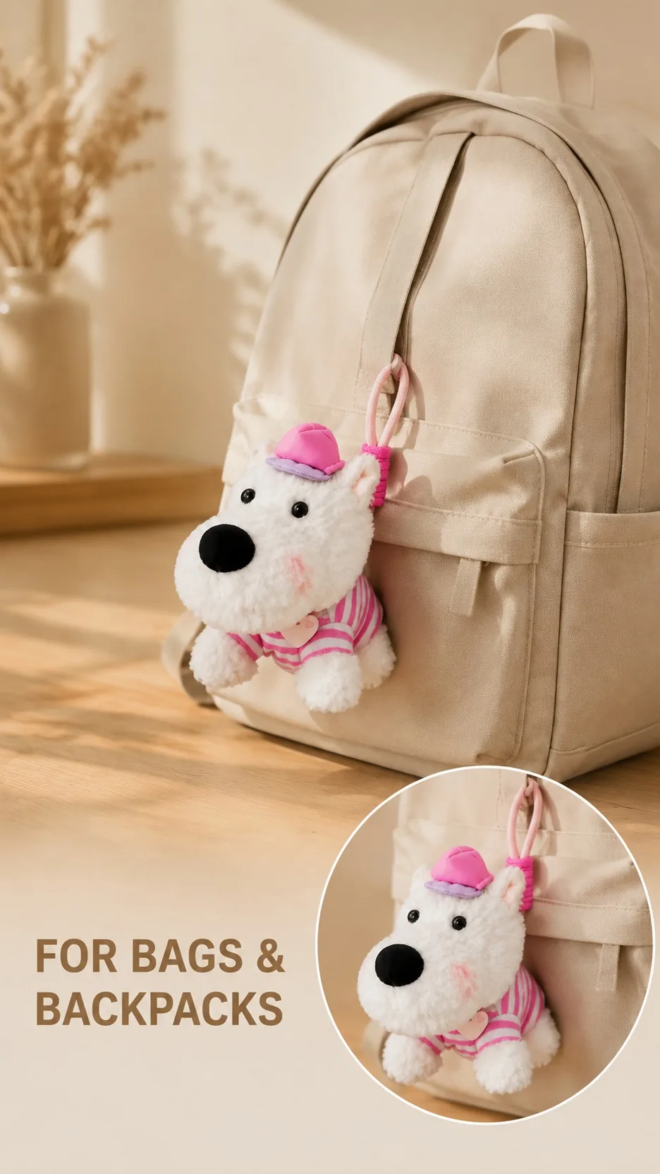 Cute Westie Dog Plush Keychain Backpack Charm Soft Stuffed Animal Pendant Wholesale product detail 6