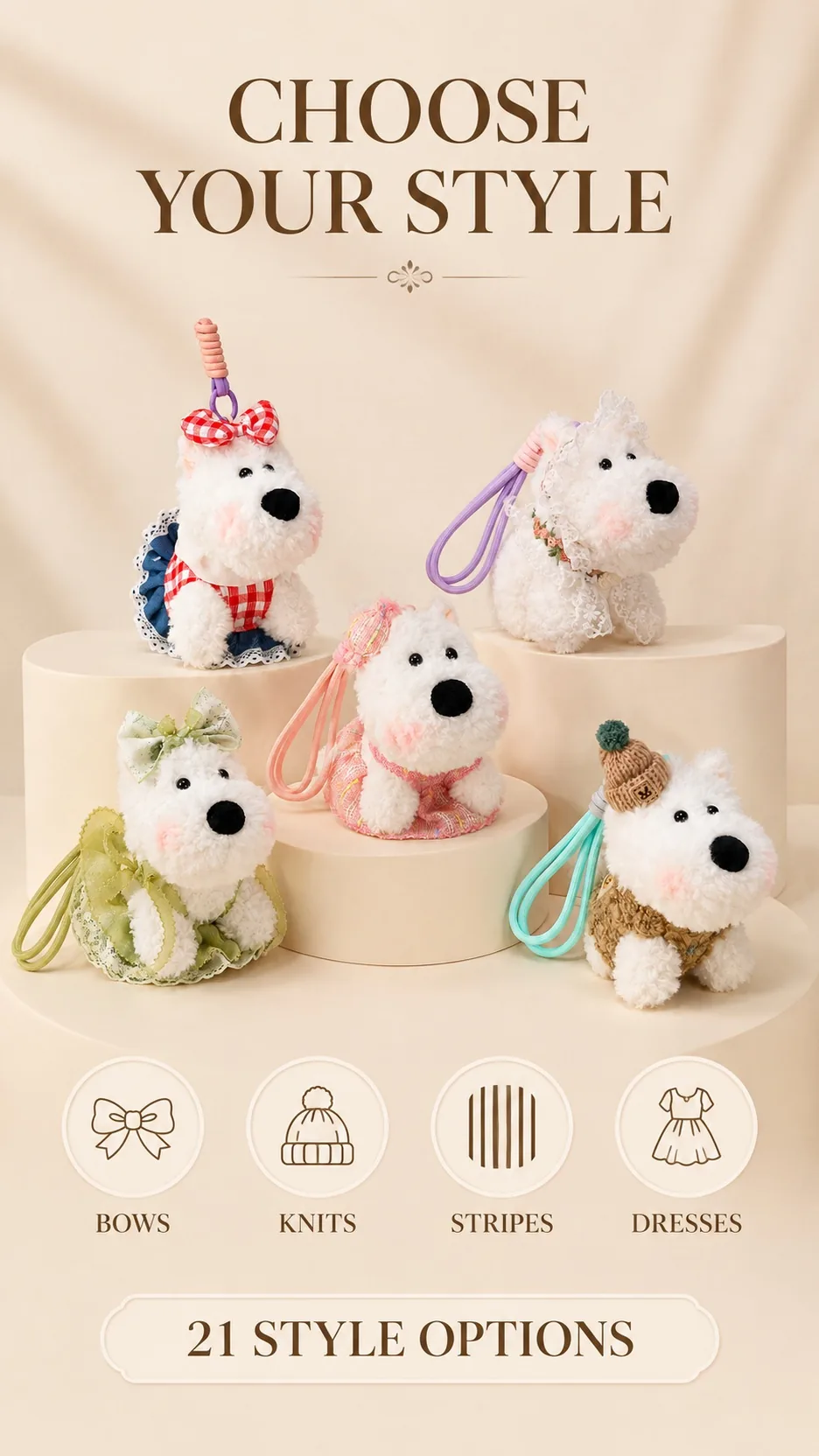 Cute Westie Dog Plush Keychain Backpack Charm Soft Stuffed Animal Pendant Wholesale product detail 8