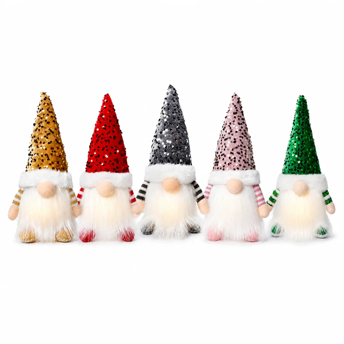 Light-Up Sequin Christmas Gnome Plush Doll with Warm LED Glow Holiday Tabletop Decoration