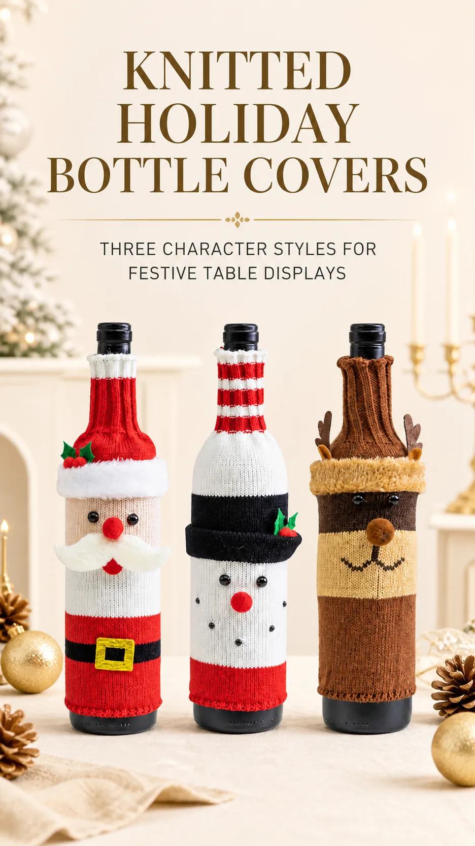 Christmas Knitted Wine Bottle Covers Santa Snowman Reindeer Holiday Table Decor product detail 1