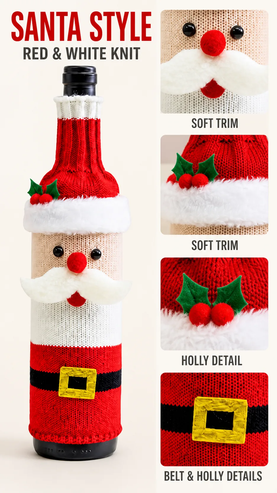 Christmas Knitted Wine Bottle Covers Santa Snowman Reindeer Holiday Table Decor product detail 2