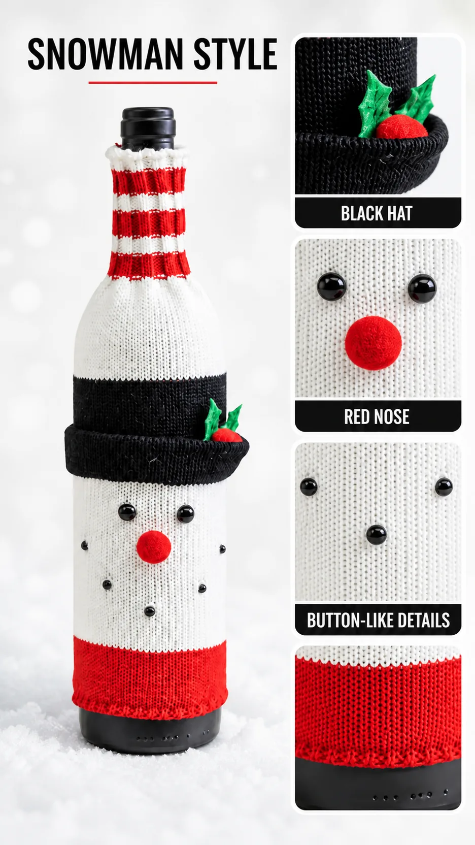 Christmas Knitted Wine Bottle Covers Santa Snowman Reindeer Holiday Table Decor product detail 3