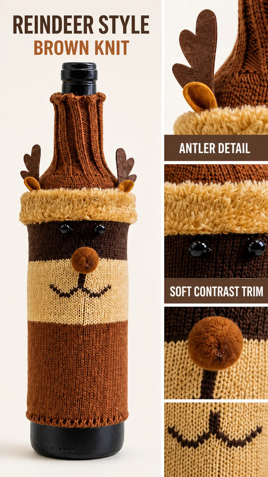 Christmas Knitted Wine Bottle Covers Santa Snowman Reindeer Holiday Table Decor product detail 4