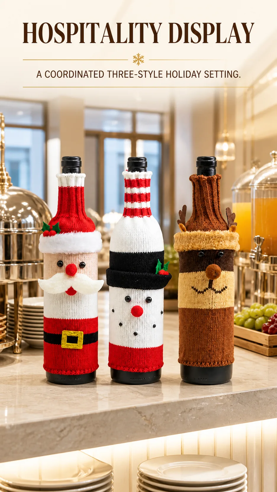 Christmas Knitted Wine Bottle Covers Santa Snowman Reindeer Holiday Table Decor product detail 7