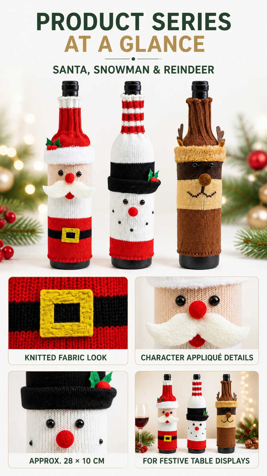 Christmas Knitted Wine Bottle Covers Santa Snowman Reindeer Holiday Table Decor product detail 8