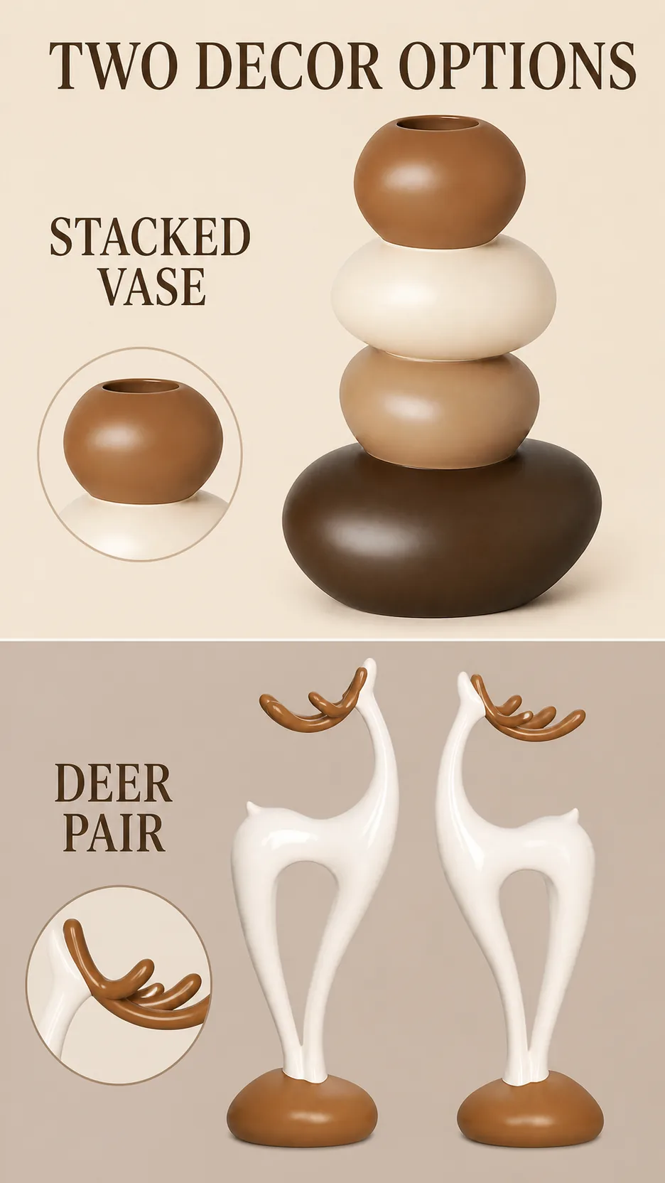 Modern Resin Deer Figurine and Stacked Stone Vase Set - Nordic Home Decor Ornaments product detail 2