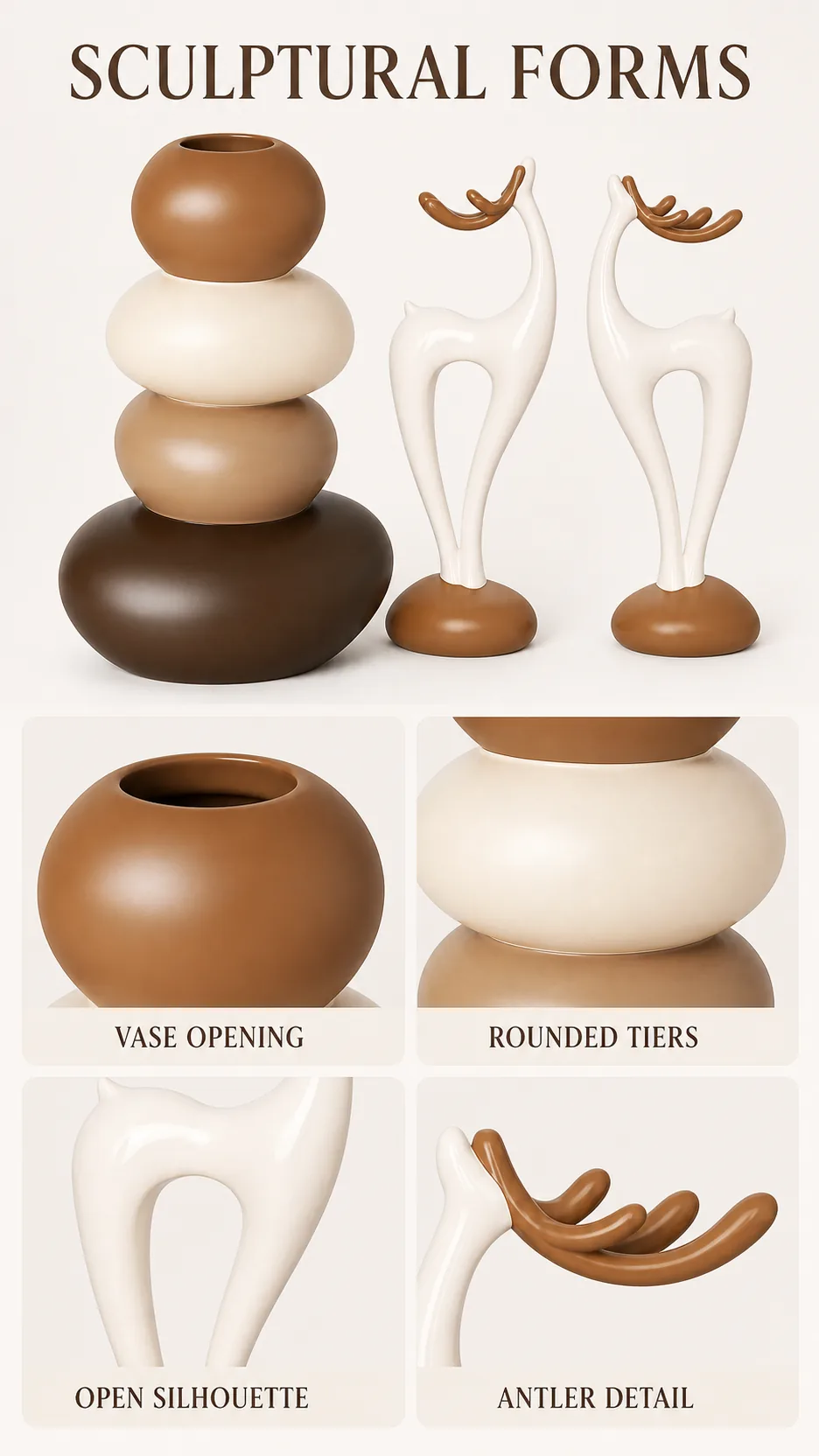 Modern Resin Deer Figurine and Stacked Stone Vase Set - Nordic Home Decor Ornaments product detail 6