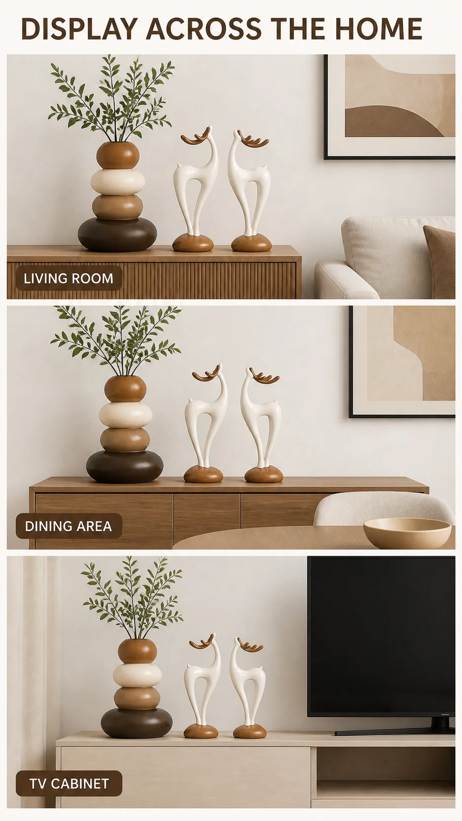 Modern Resin Deer Figurine and Stacked Stone Vase Set - Nordic Home Decor Ornaments product detail 7