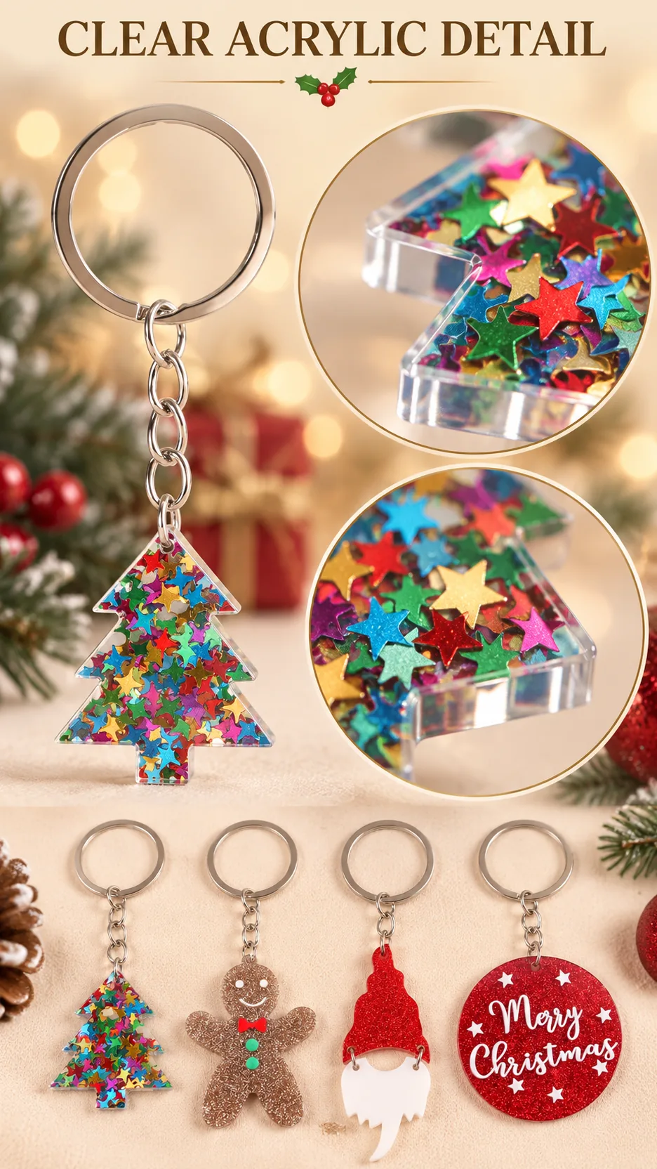 Christmas Acrylic Keychains with Tree and Gingerbread Charms product detail 2