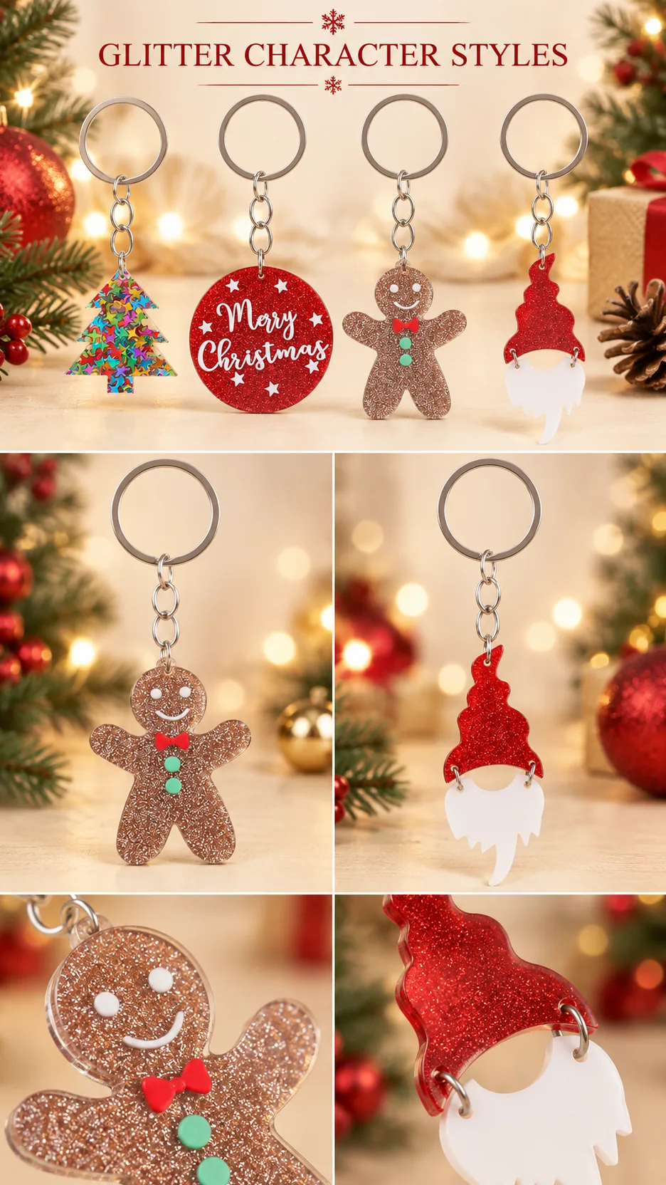 Christmas Acrylic Keychains with Tree and Gingerbread Charms product detail 3