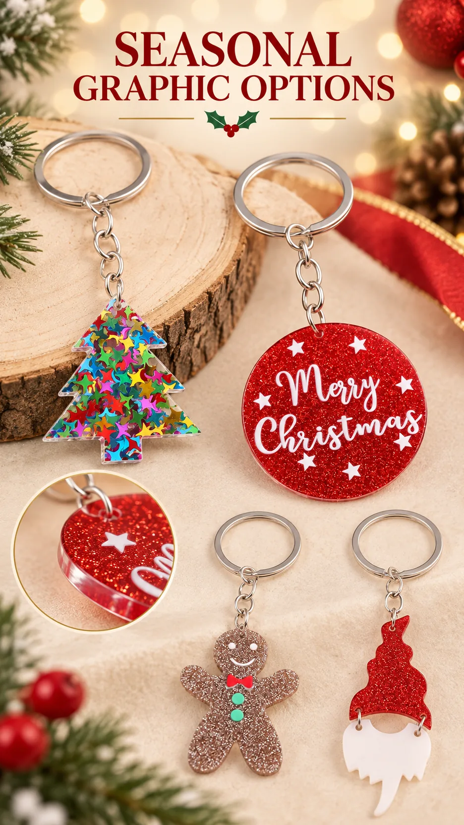 Christmas Acrylic Keychains with Tree and Gingerbread Charms product detail 4