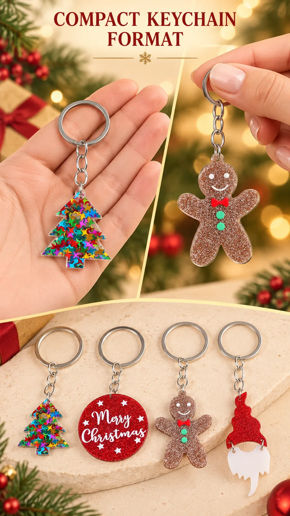 Christmas Acrylic Keychains with Tree and Gingerbread Charms product detail 5