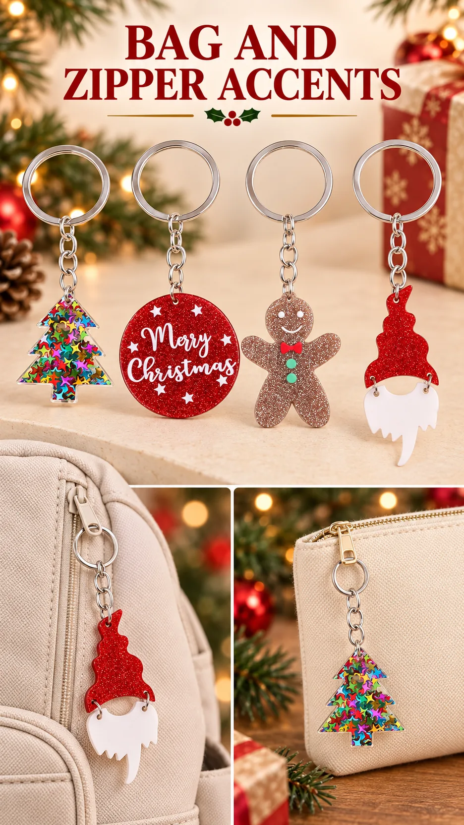 Christmas Acrylic Keychains with Tree and Gingerbread Charms product detail 6