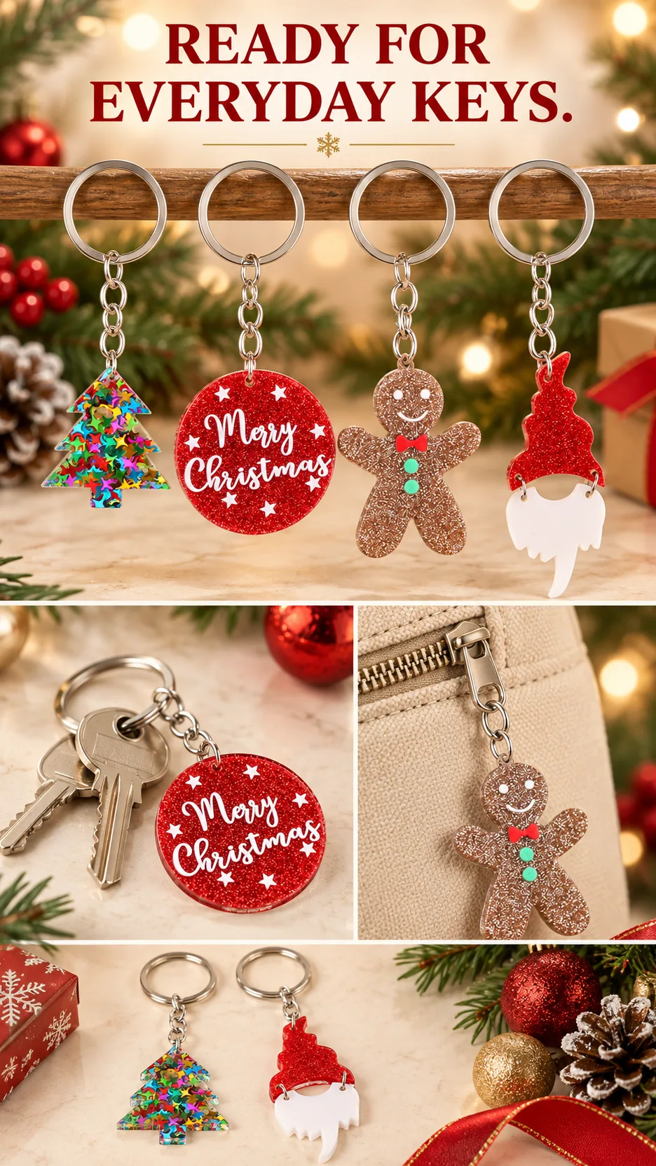 Christmas Acrylic Keychains with Tree and Gingerbread Charms product detail 7