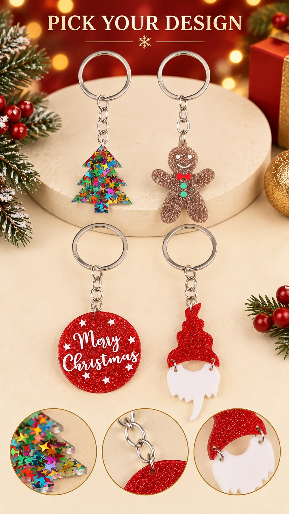 Christmas Acrylic Keychains with Tree and Gingerbread Charms product detail 8