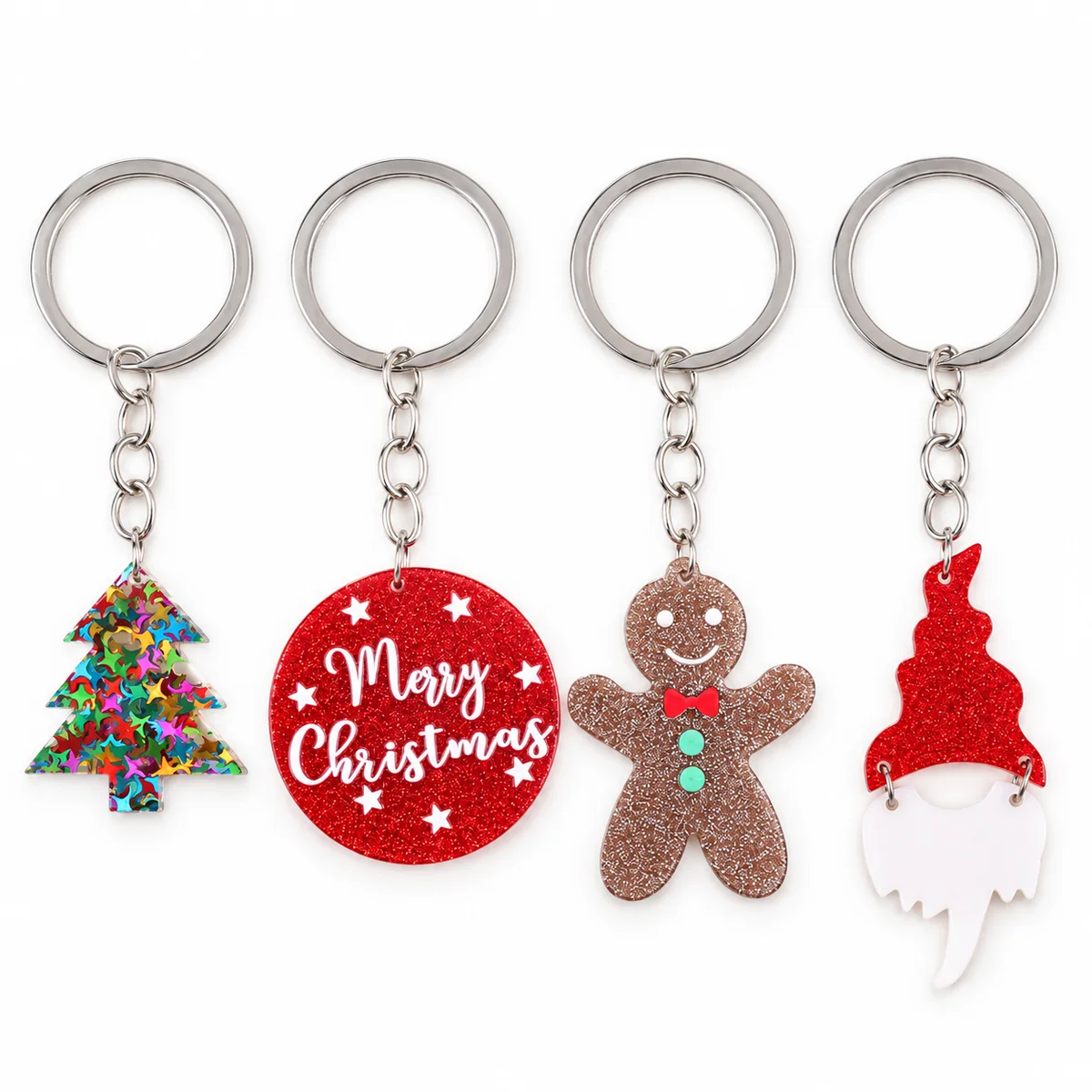 Christmas Acrylic Keychains with Tree and Gingerbread Charms