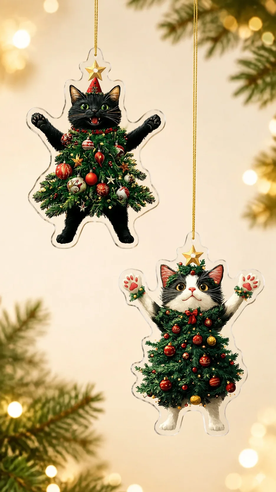 Christmas Cat Acrylic Keychain Ornament Hanging Decoration for Car Rearview Mirror Bag product detail 1