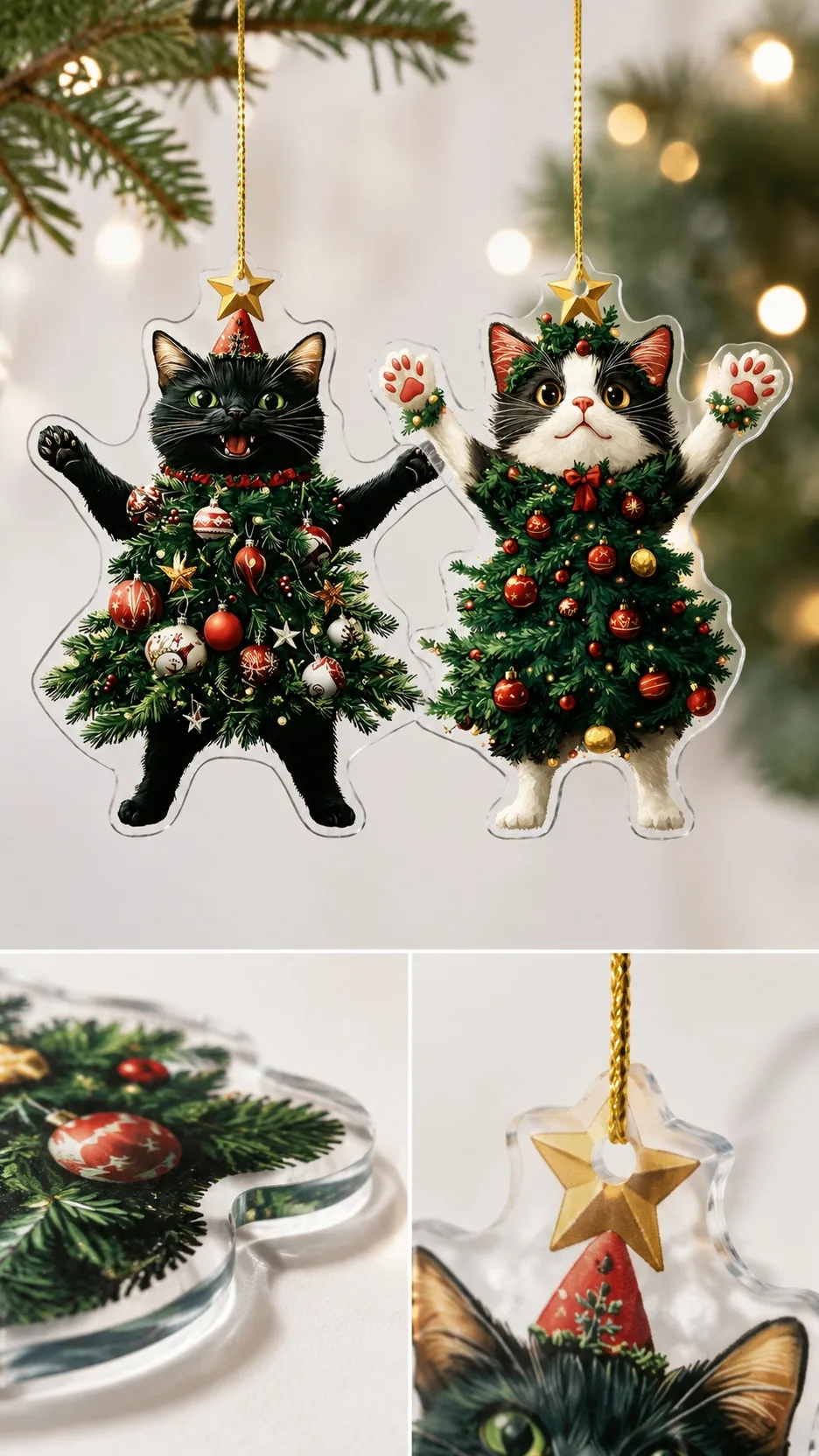 Christmas Cat Acrylic Keychain Ornament Hanging Decoration for Car Rearview Mirror Bag product detail 2