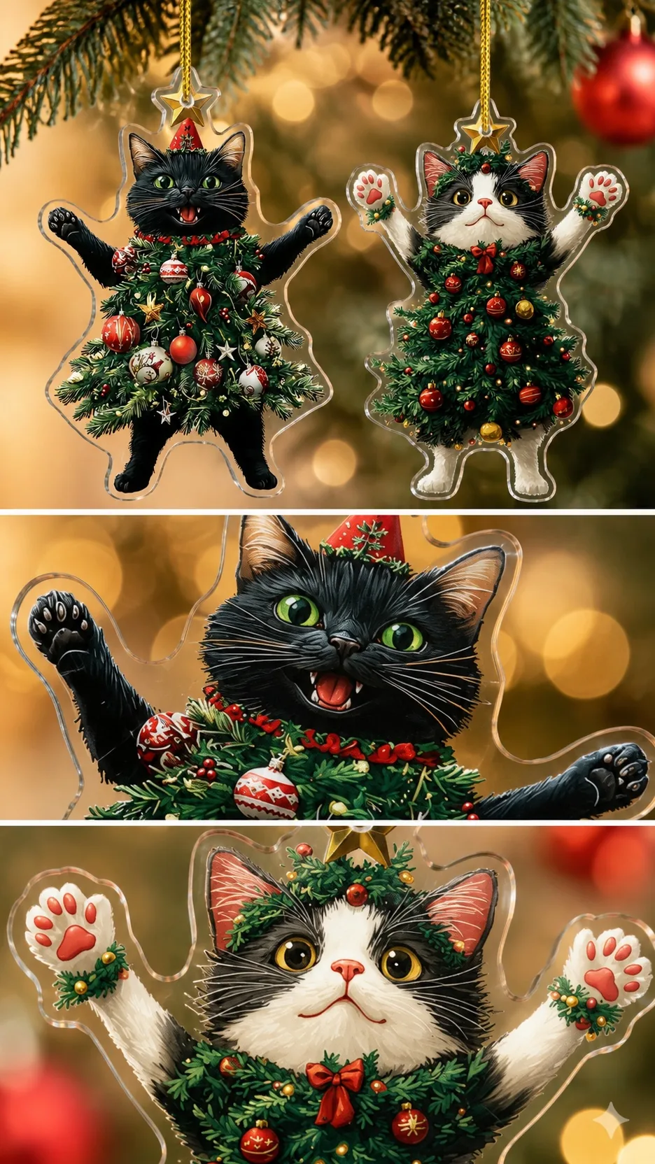 Christmas Cat Acrylic Keychain Ornament Hanging Decoration for Car Rearview Mirror Bag product detail 3