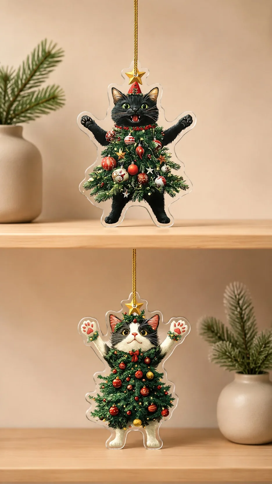 Christmas Cat Acrylic Keychain Ornament Hanging Decoration for Car Rearview Mirror Bag product detail 4