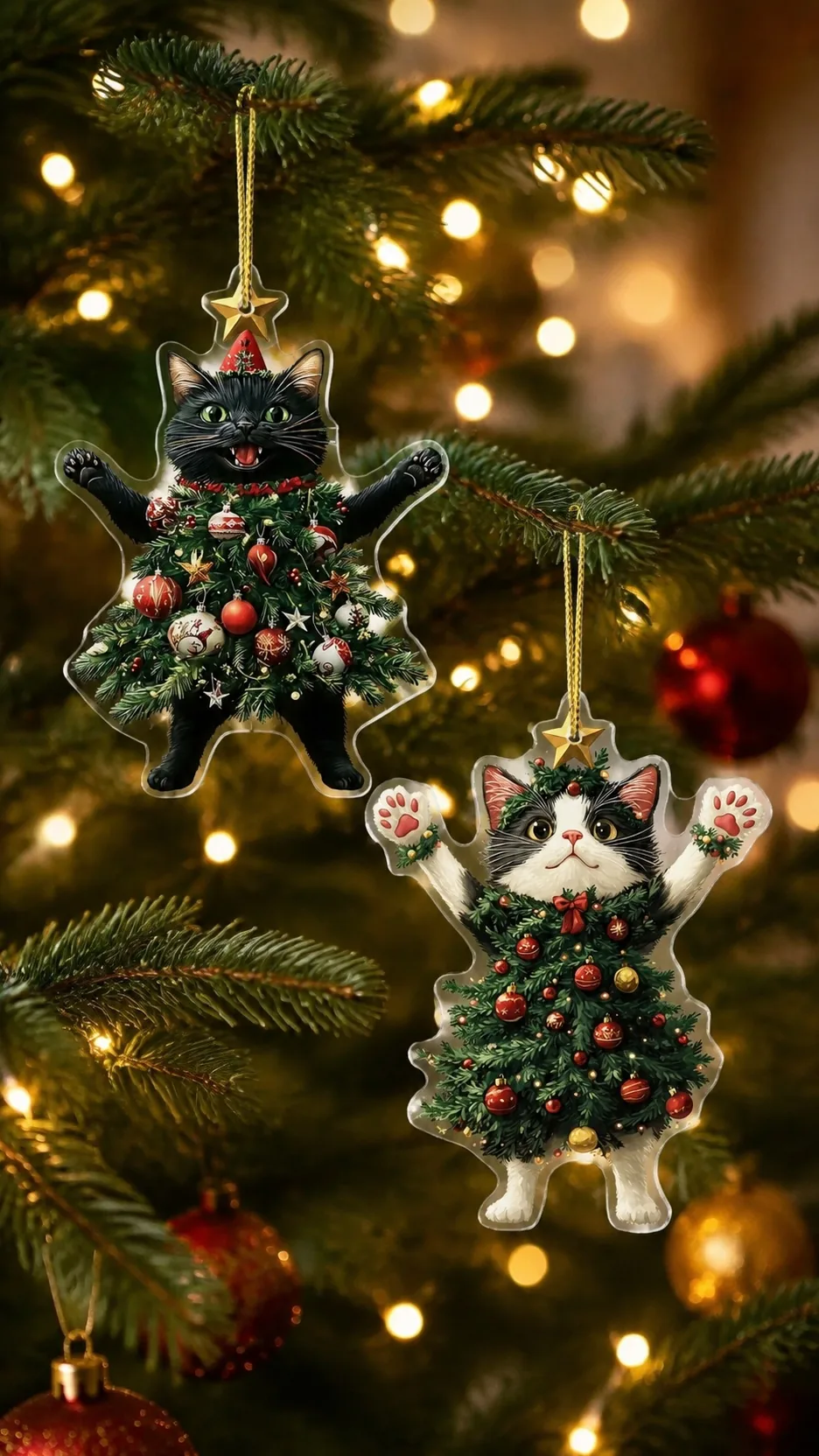Christmas Cat Acrylic Keychain Ornament Hanging Decoration for Car Rearview Mirror Bag product detail 5