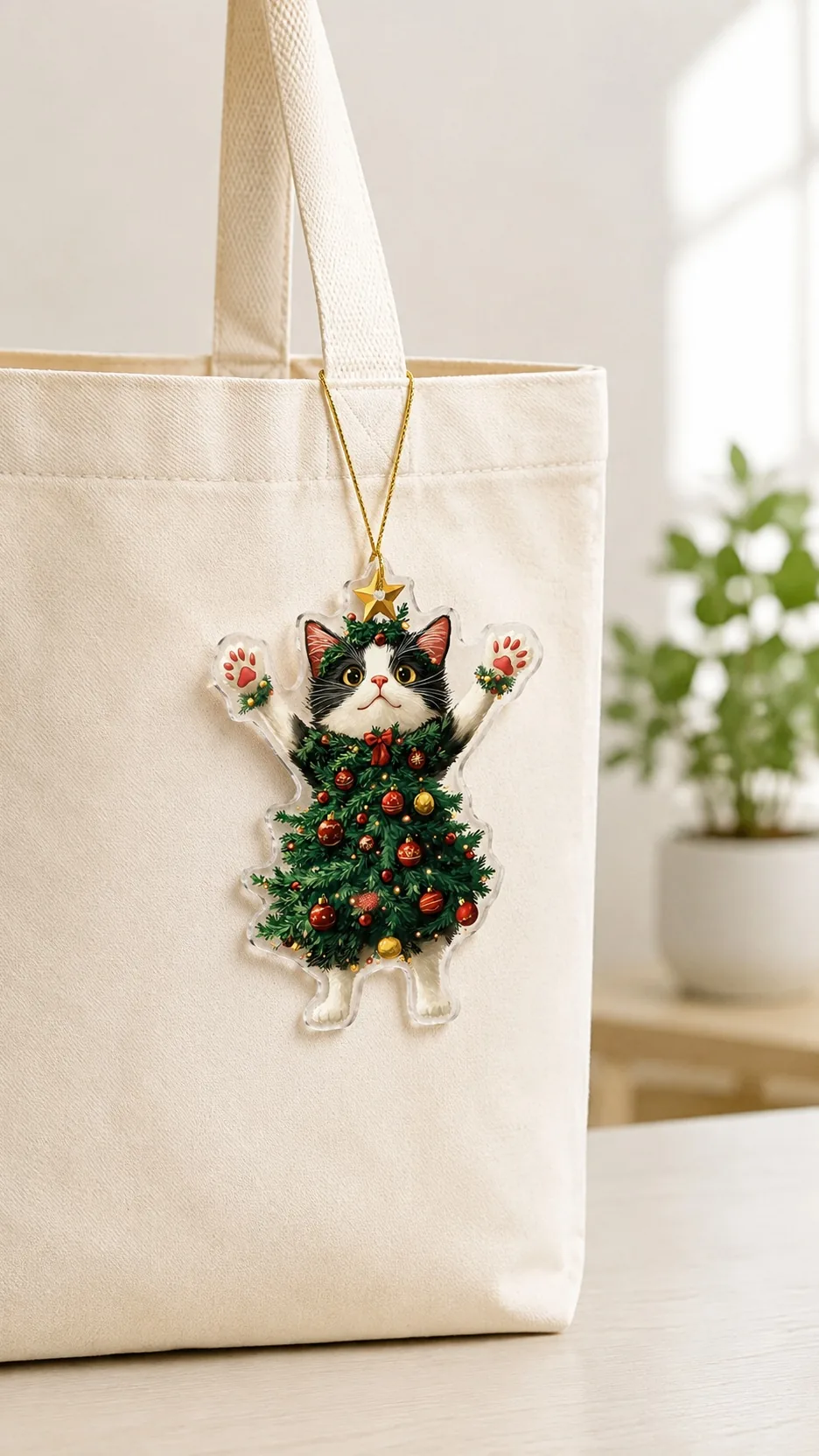 Christmas Cat Acrylic Keychain Ornament Hanging Decoration for Car Rearview Mirror Bag product detail 6