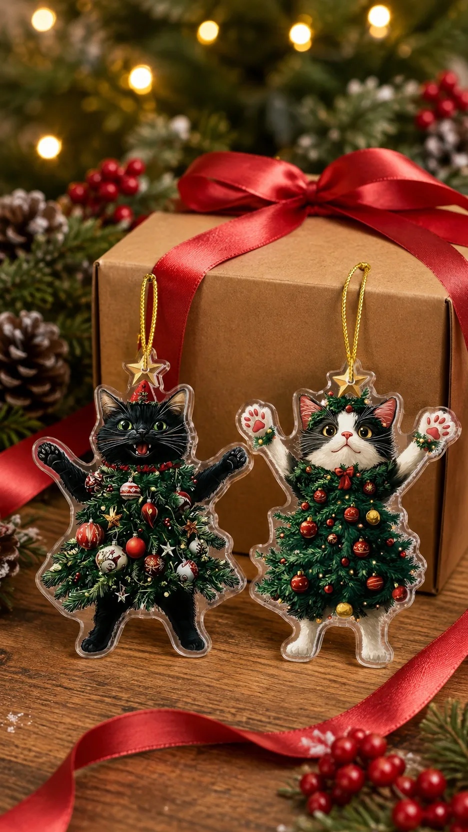 Christmas Cat Acrylic Keychain Ornament Hanging Decoration for Car Rearview Mirror Bag product detail 8