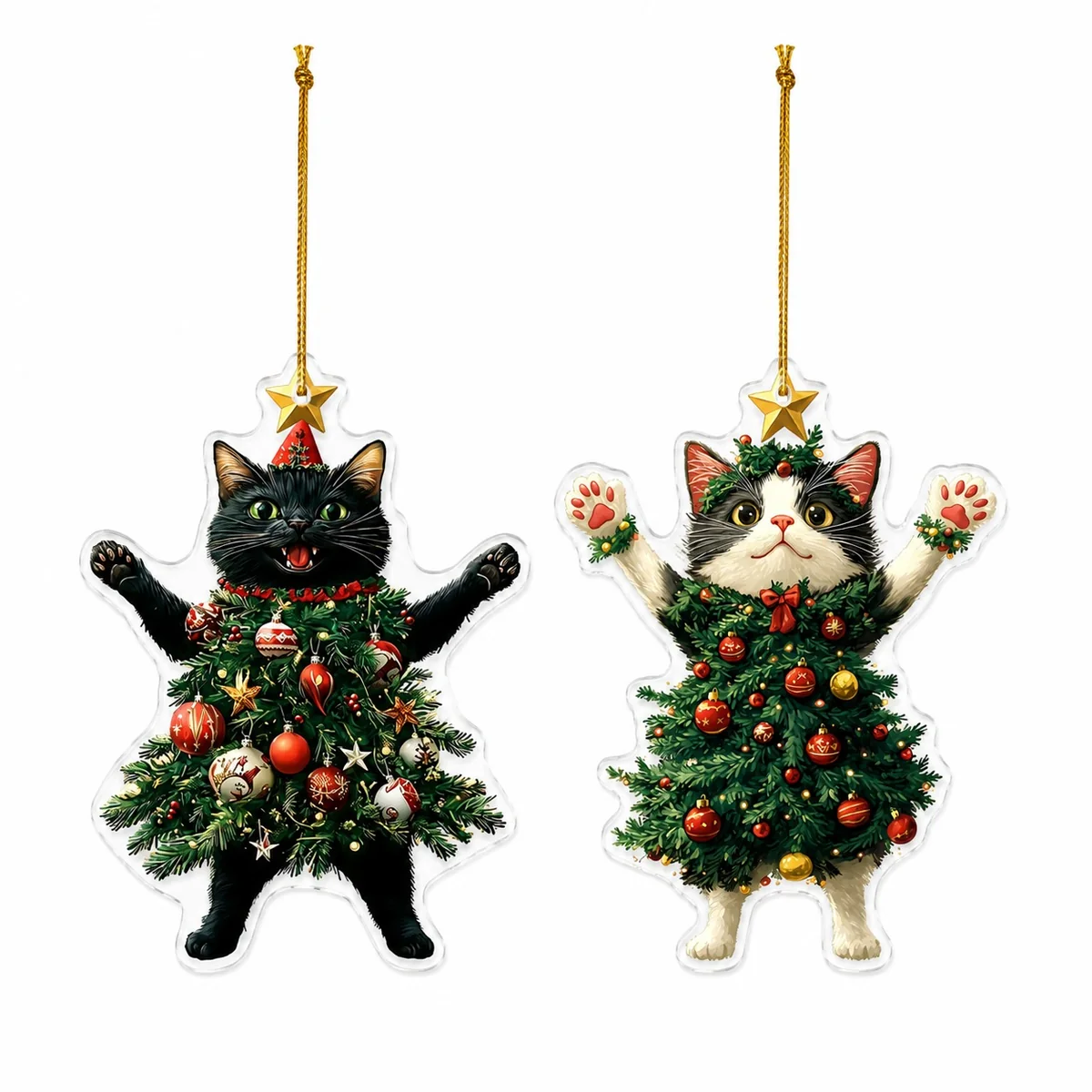 Christmas Cat Acrylic Keychain Ornament Hanging Decoration for Car Rearview Mirror Bag