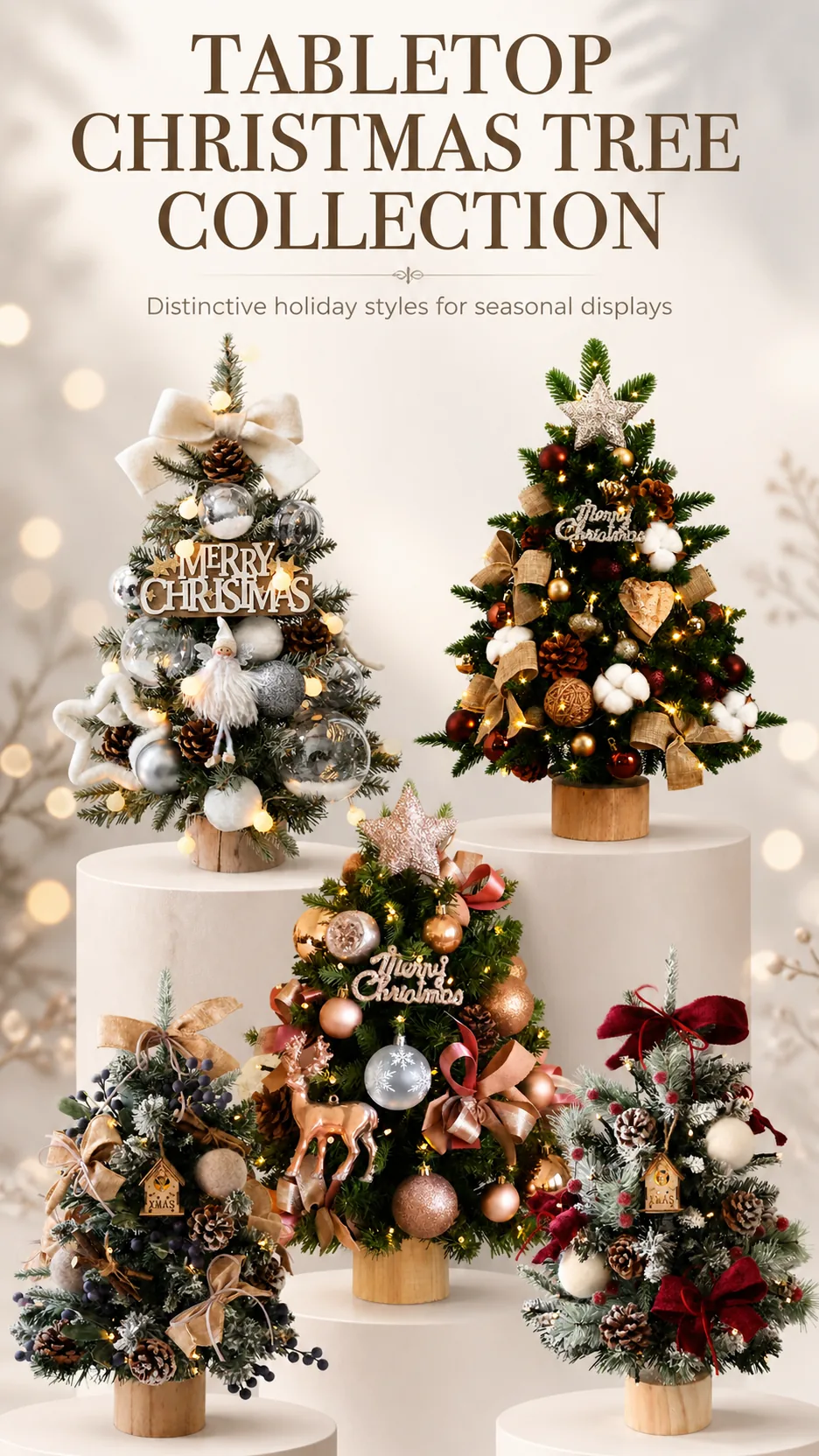 45-60CM DIY Lighted PE Tabletop Christmas Tree with Ornaments Wooden Base Wholesale Holiday Decoration product detail 1