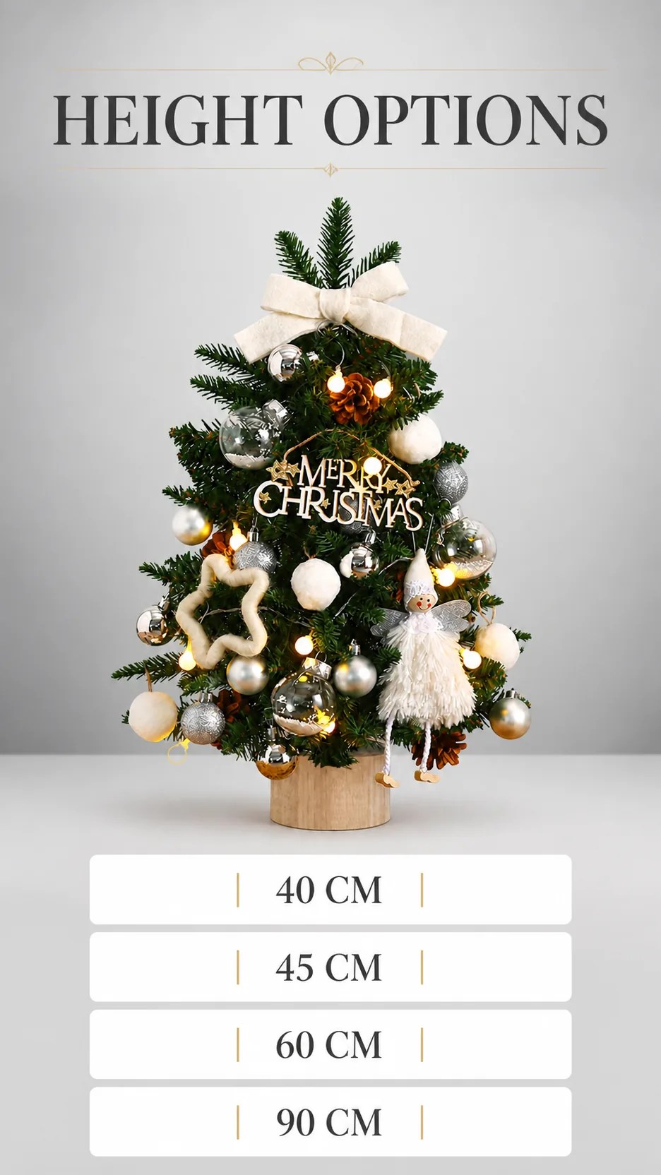 45-60CM DIY Lighted PE Tabletop Christmas Tree with Ornaments Wooden Base Wholesale Holiday Decoration product detail 2