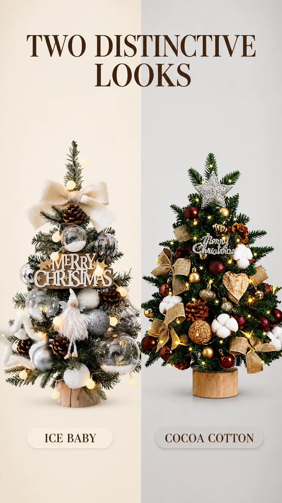 45-60CM DIY Lighted PE Tabletop Christmas Tree with Ornaments Wooden Base Wholesale Holiday Decoration product detail 3