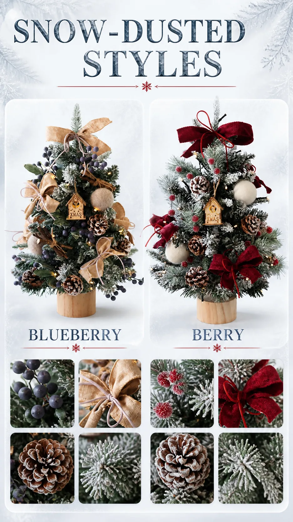 45-60CM DIY Lighted PE Tabletop Christmas Tree with Ornaments Wooden Base Wholesale Holiday Decoration product detail 5