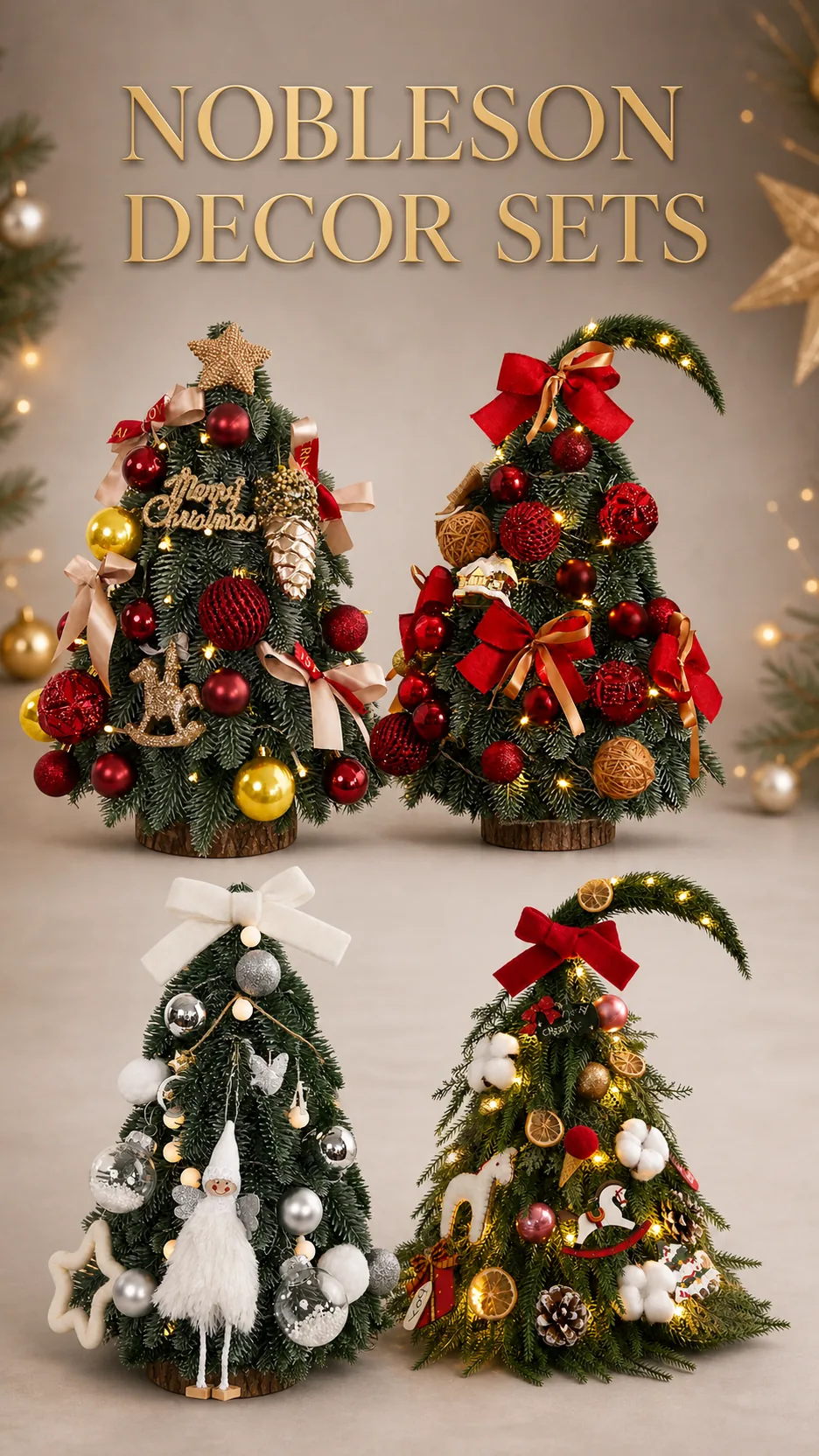 45-60CM DIY Lighted PE Tabletop Christmas Tree with Ornaments Wooden Base Wholesale Holiday Decoration product detail 6