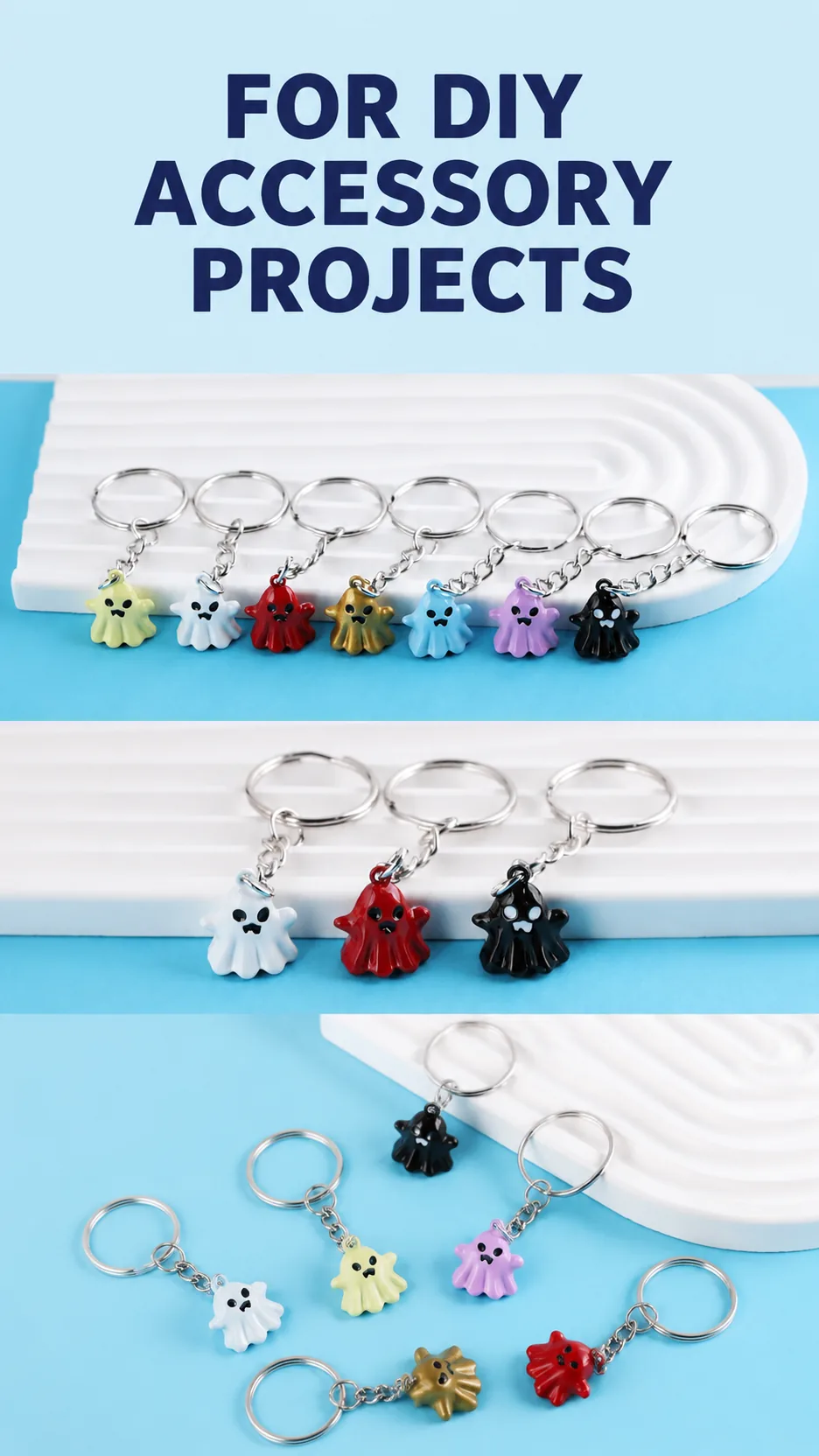 Cute 3D Ghost Keychain Halloween Cartoon Charm Metal Key Ring Bag Pendant DIY Accessory product detail 7