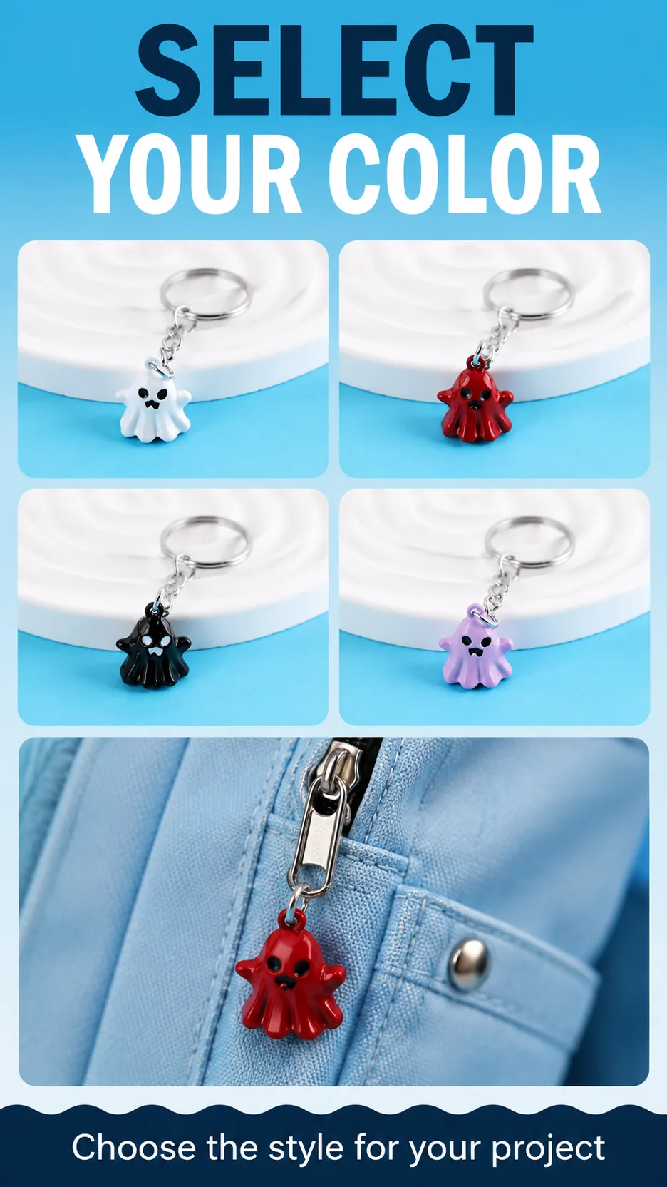 Cute 3D Ghost Keychain Halloween Cartoon Charm Metal Key Ring Bag Pendant DIY Accessory product detail 8