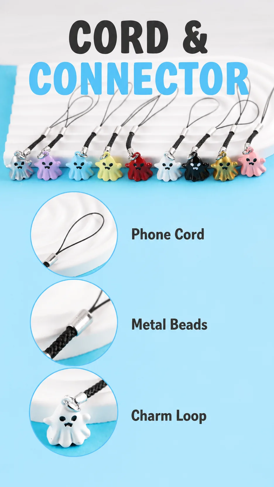 Cute 3D Ghost Phone Charm Wrist Strap DIY Bag Pendant Accessory product detail 3
