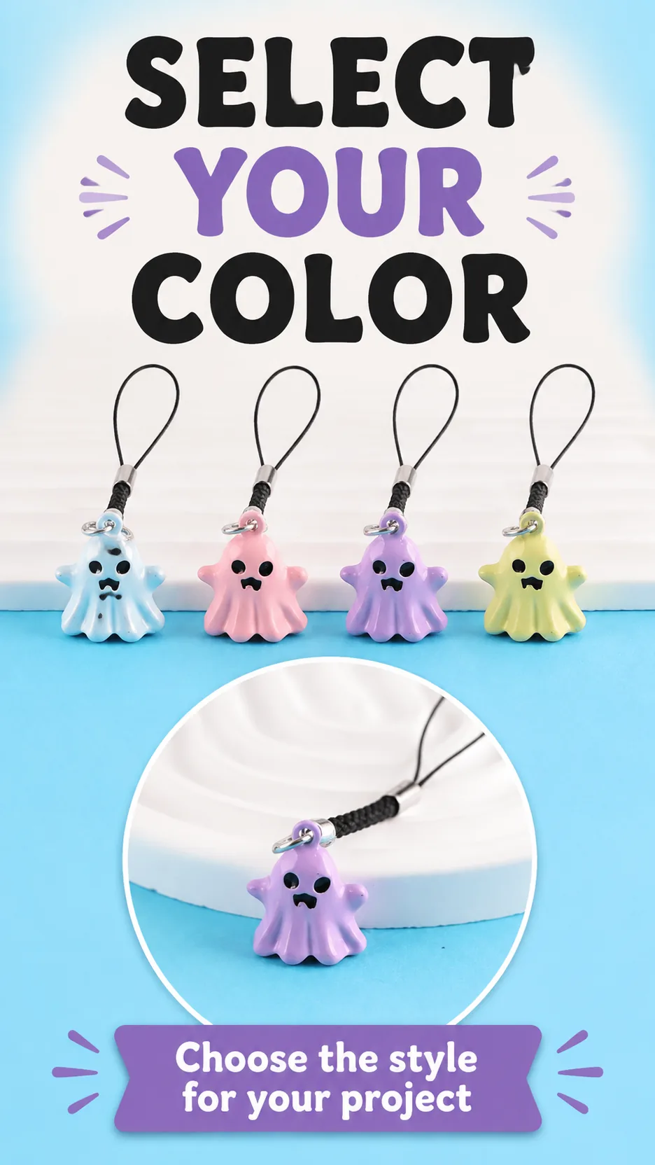 Cute 3D Ghost Phone Charm Wrist Strap DIY Bag Pendant Accessory product detail 8