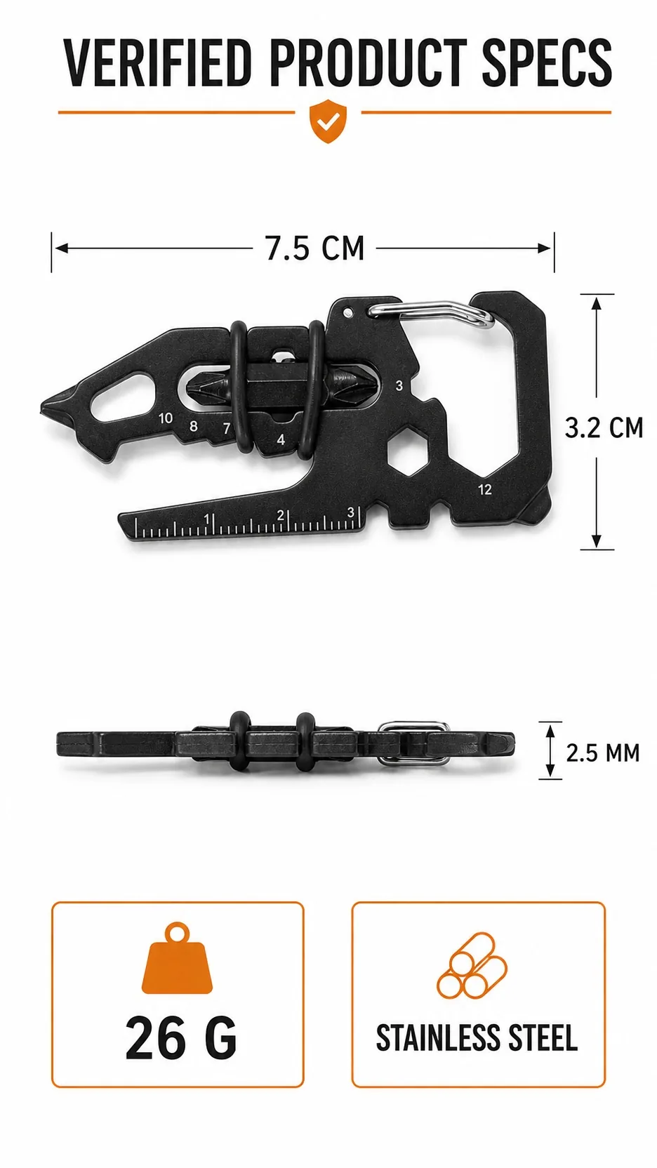 16-in-1 Stainless Steel EDC Tool Card product detail 4