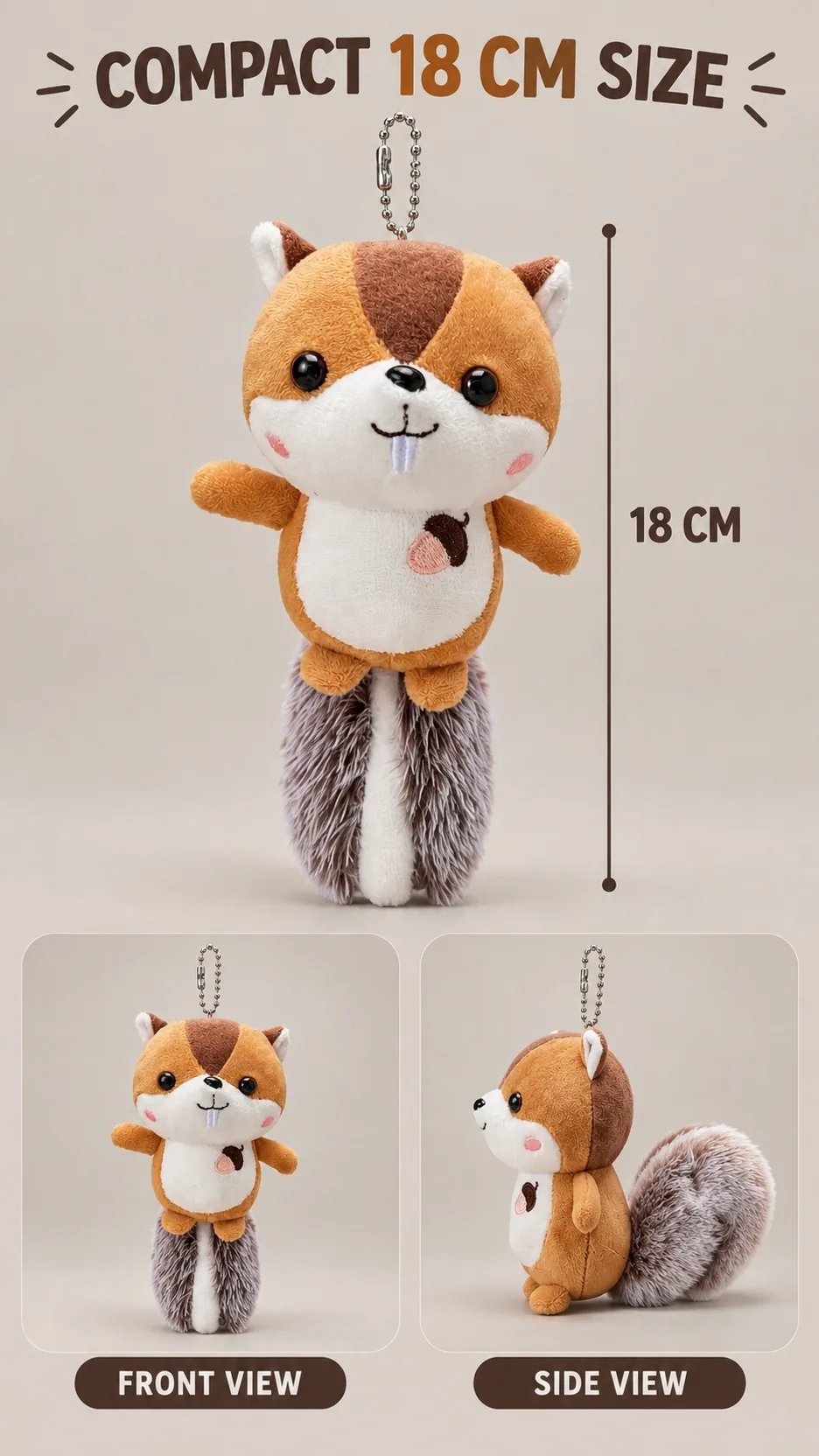 Cute Squirrel Plush Keychain Pendant Soft Stuffed Animal Bag Charm with Fluffy Tail and Acorn Embroidery product detail 4
