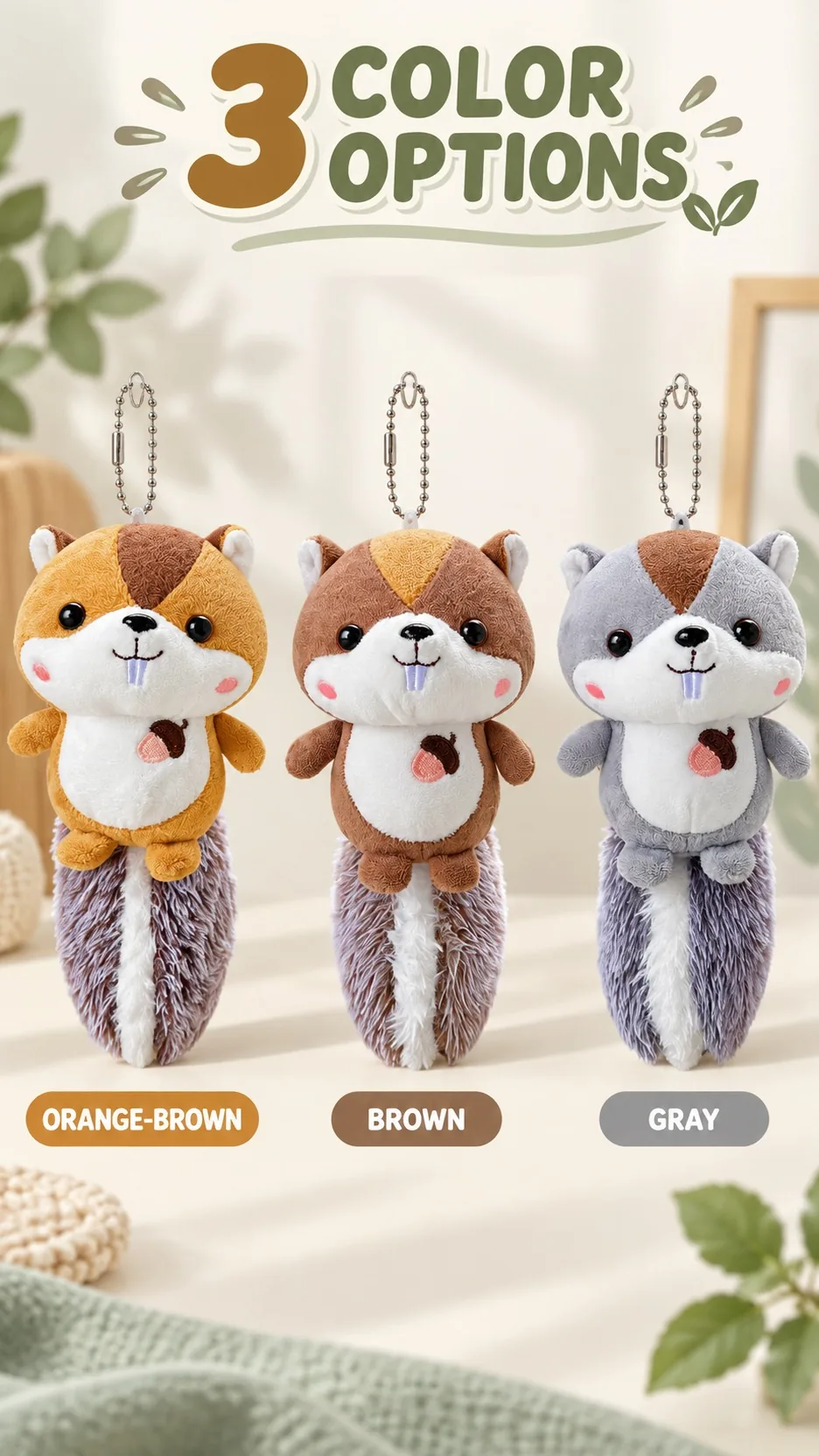 Cute Squirrel Plush Keychain Pendant Soft Stuffed Animal Bag Charm with Fluffy Tail and Acorn Embroidery product detail 5