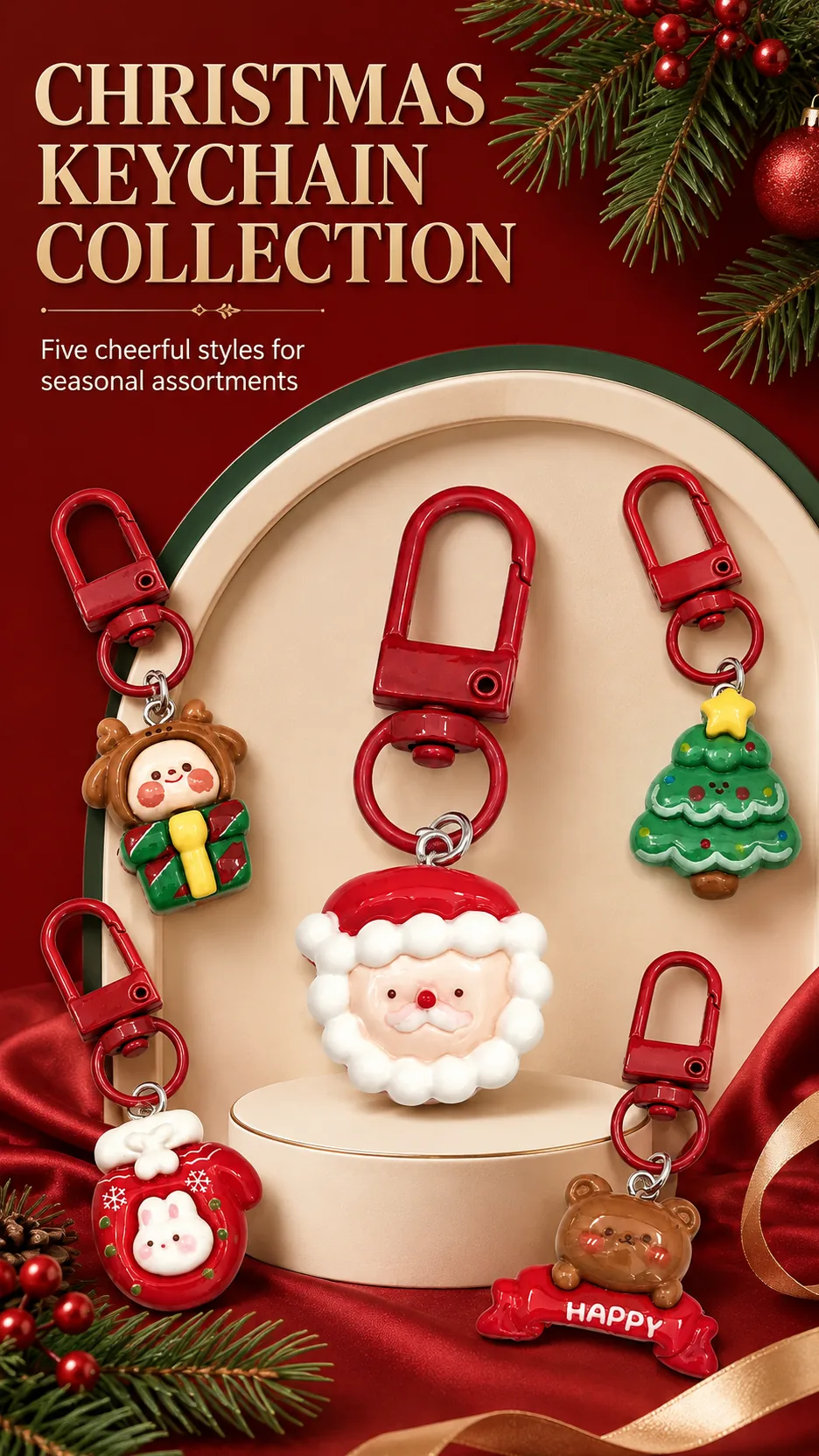 Cute Christmas Resin Keychain Cartoon Santa Claus Tree Bear Bag Charm Holiday Gift Wholesale product detail 1