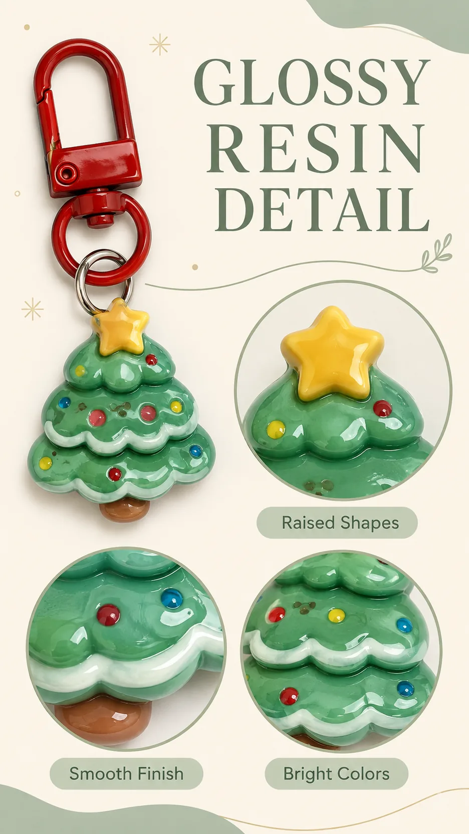 Cute Christmas Resin Keychain Cartoon Santa Claus Tree Bear Bag Charm Holiday Gift Wholesale product detail 2